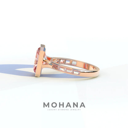 3 Ct Radiant Cut Pink Color Lab Diamond Ring - Olympia