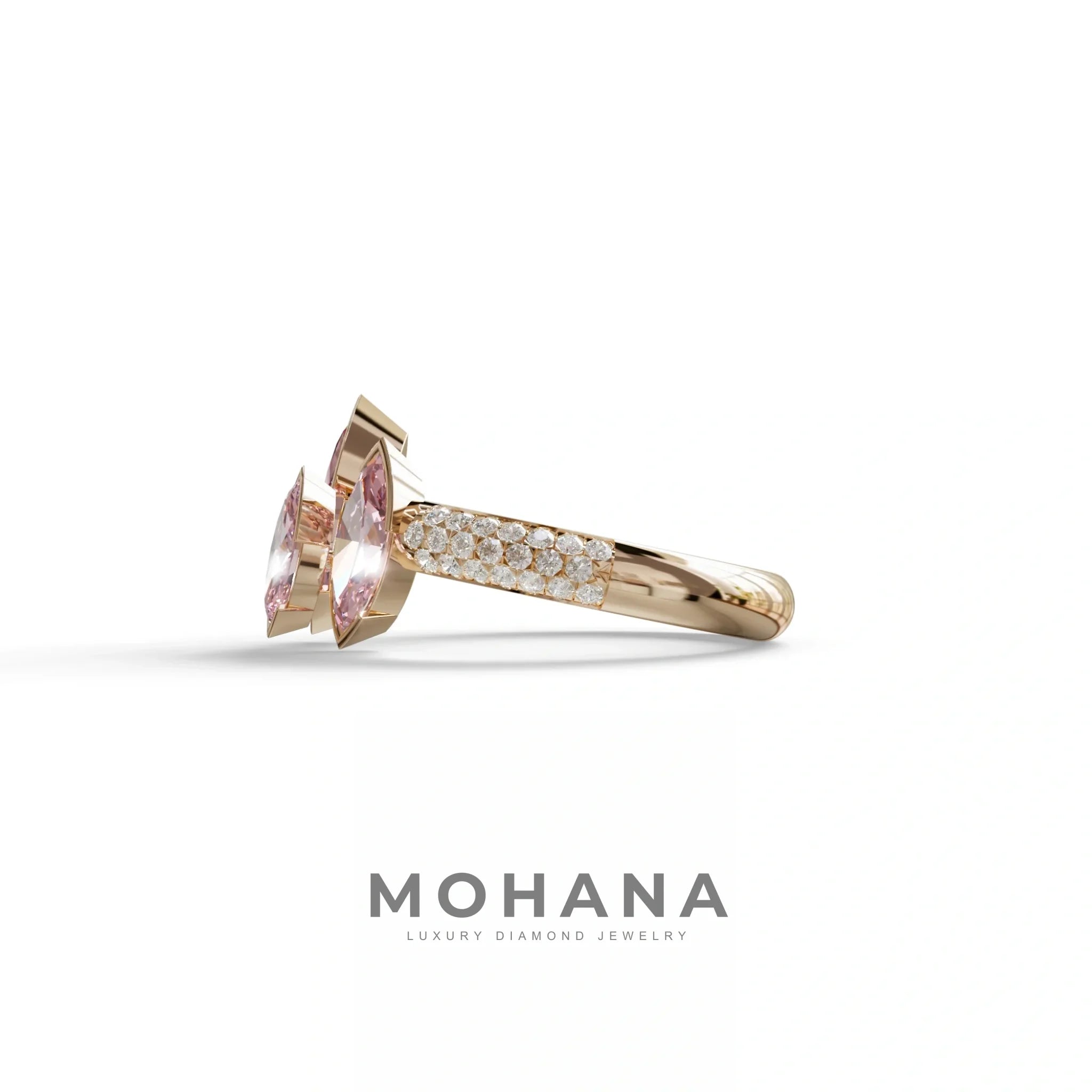 3 Stone 1.75 Ct Pink Marquise Cut Pave Setting Lab Diamond Ring - Dutch