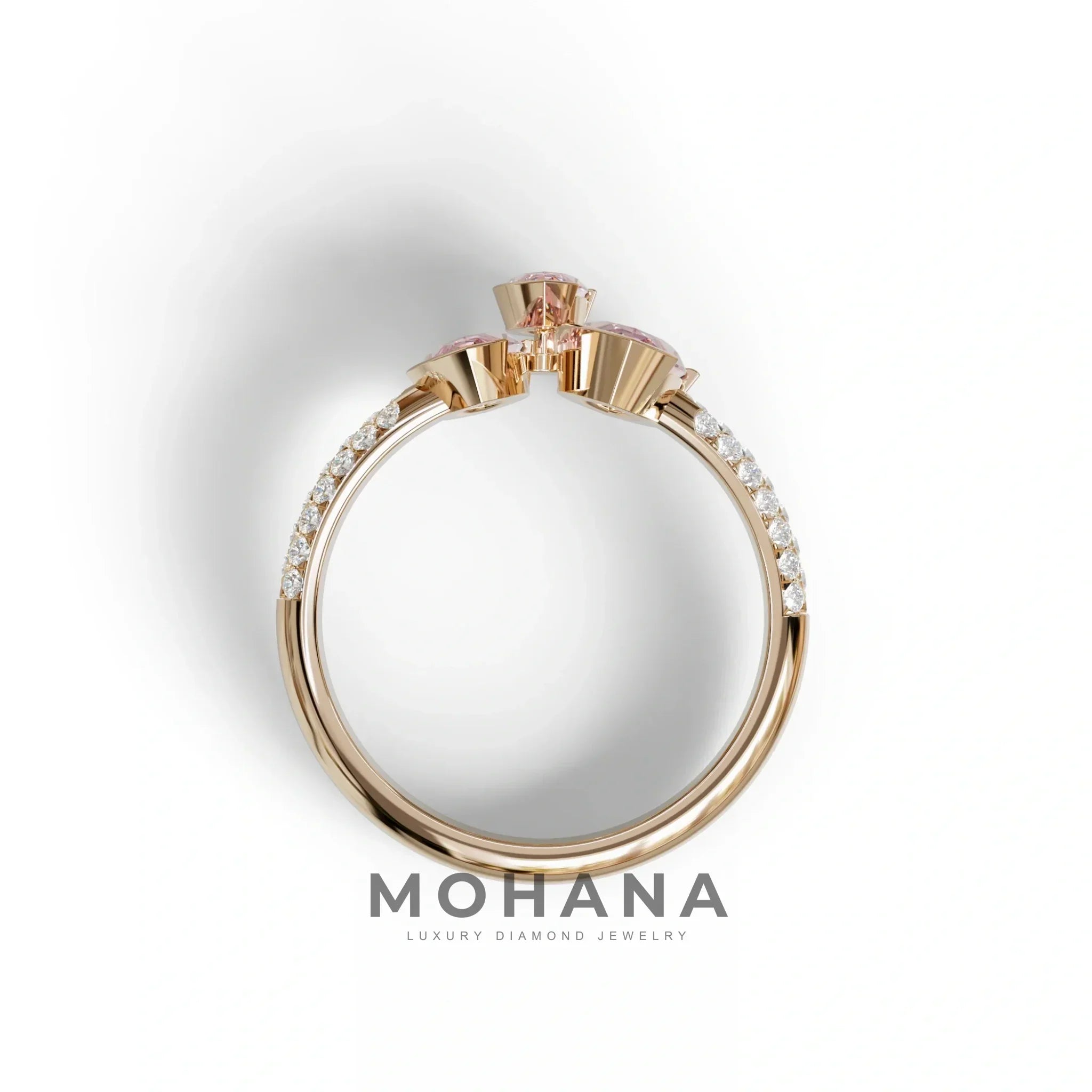 3 Stone 1.75 Ct Pink Marquise Cut Pave Setting Lab Diamond Ring - Dutch