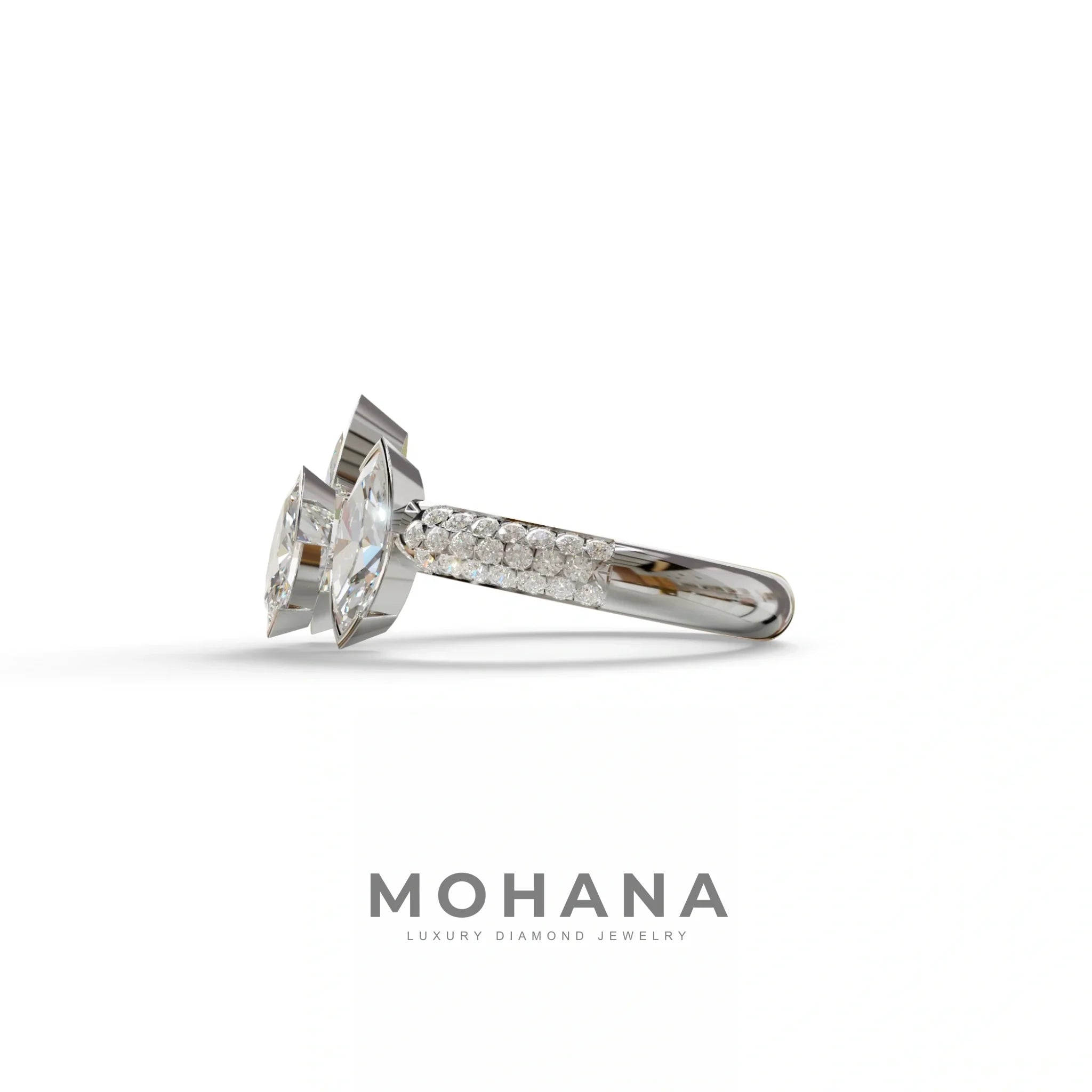 3 Stone 5 Carat E-VVS Marquise Cut Lab Diamond Ring - Dutch