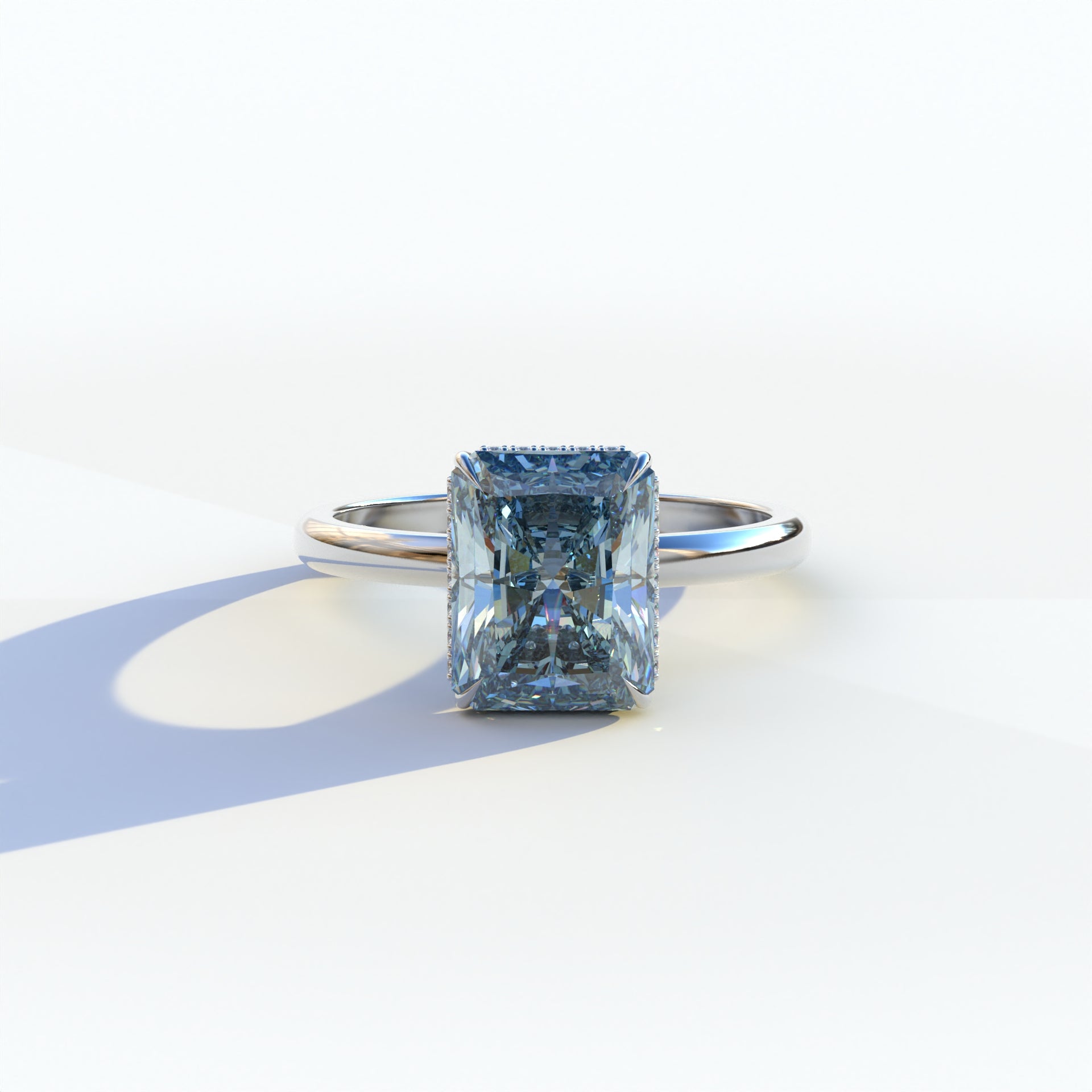 3 Carat Blue Radiant Cut Hidden Halo Lab Diamond Ring	