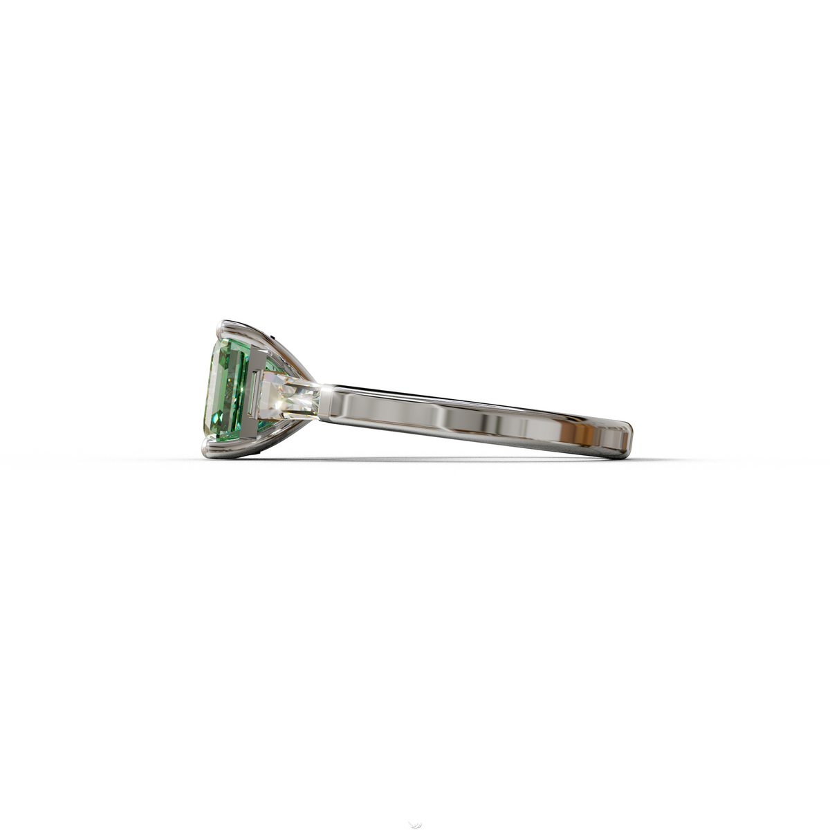 3 Carat Green Asscher & Baguette Cut Multi Stone Lab Diamond Ring - Brillante