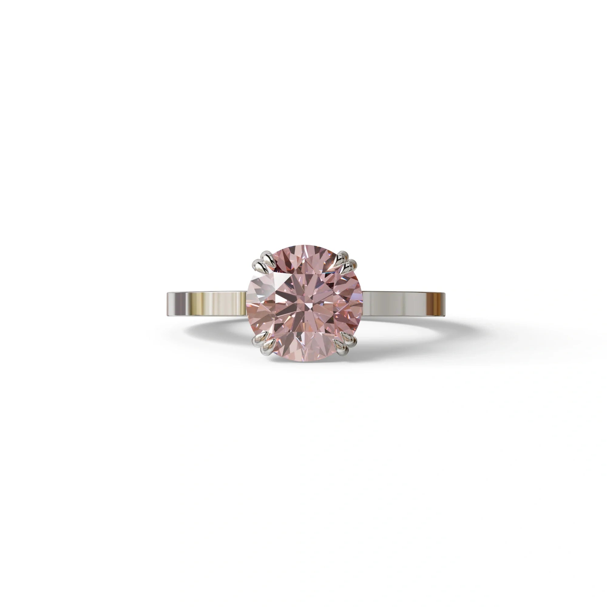 2 Carat Pink Round Cut Hidden Halo Lab Diamond Engagement Ring - Maeve - 10K Solid Gold / White Gold