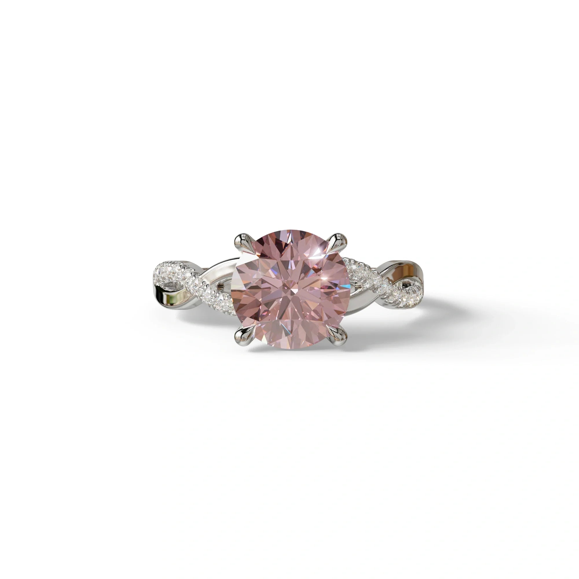 3 Carat Pink Round Cut Lab Diamond Ring - Infinity Cross - 10K Solid Gold / White Gold