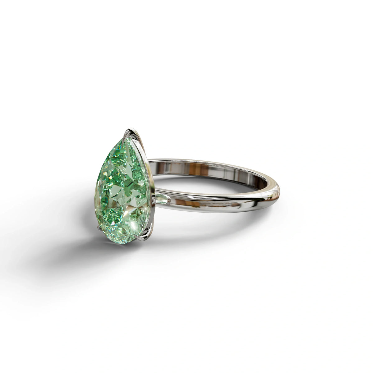 Green Pear Cut Solitaire Lab Grown Diamond Engagement Ring - Maniola