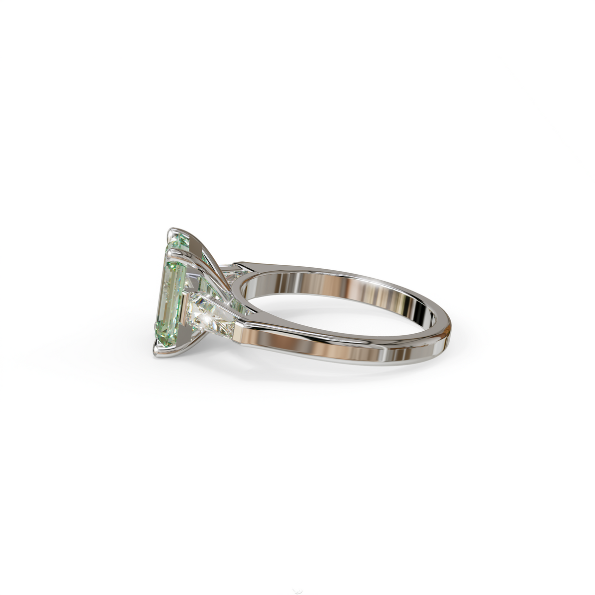 3 Carat Fancy Vivid Green Emerald & Tapered Baguette diamond ring