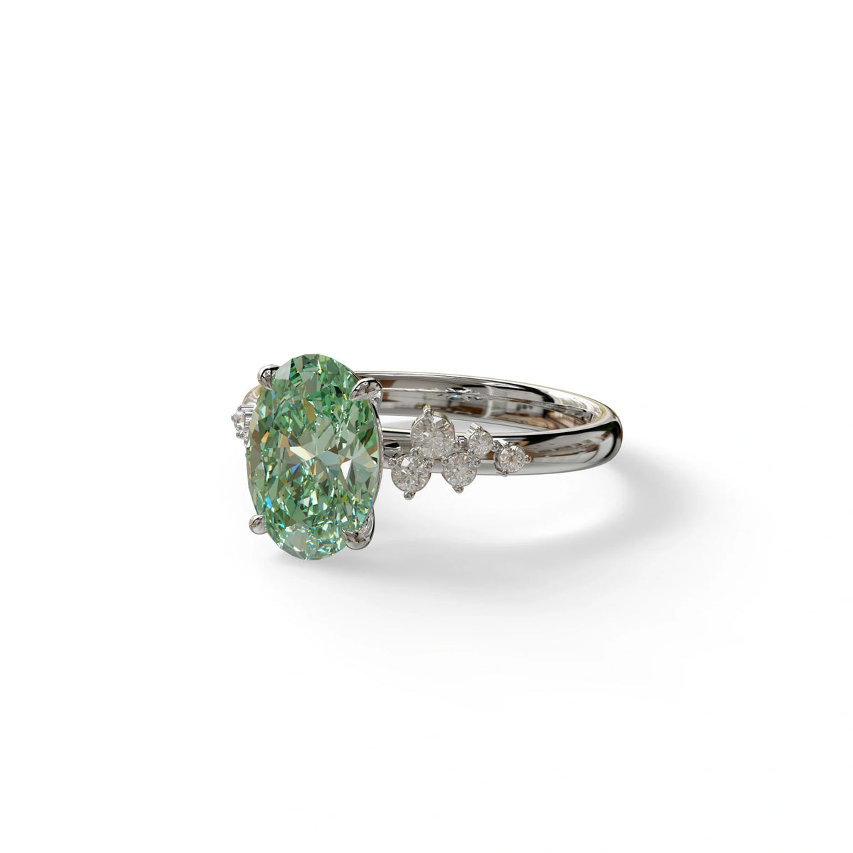 Green Oval Cut Cluster-Vintage Setting Lab Grown Diamond Ring - Celeste Arc