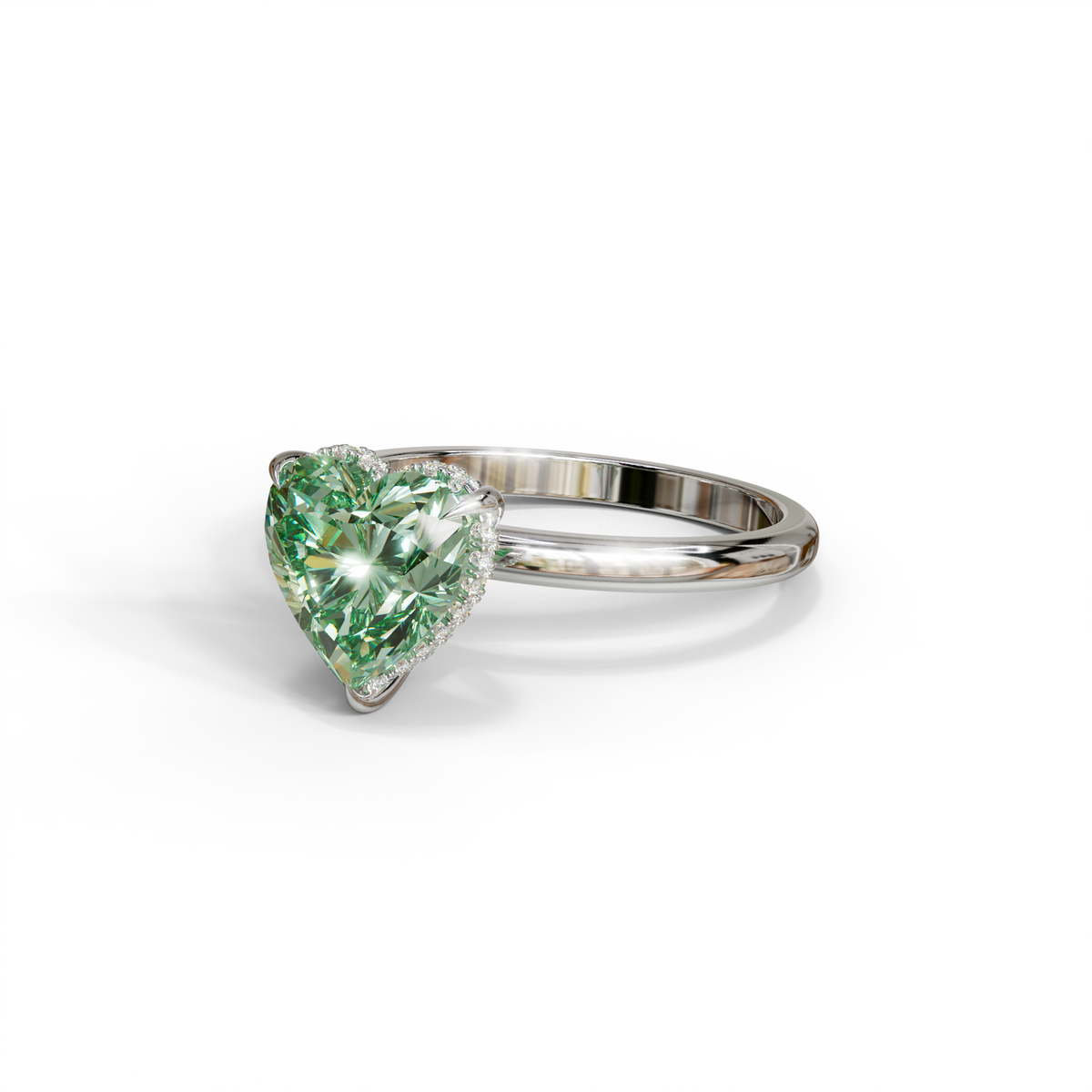 3 Carat Green Heart Cut Hidden Halo Set Lab Grown Diamond Engagement Ring