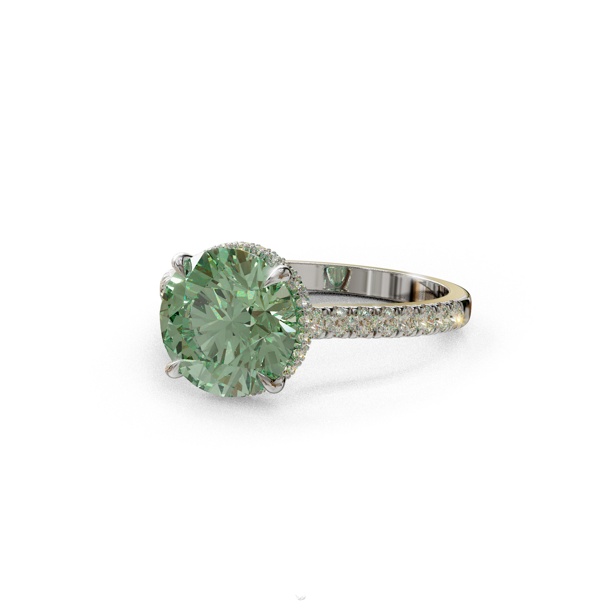 3 Carat Green Round Cut Hidden Halo & Pave Setting Lab Diamond Ring - Eblouissant