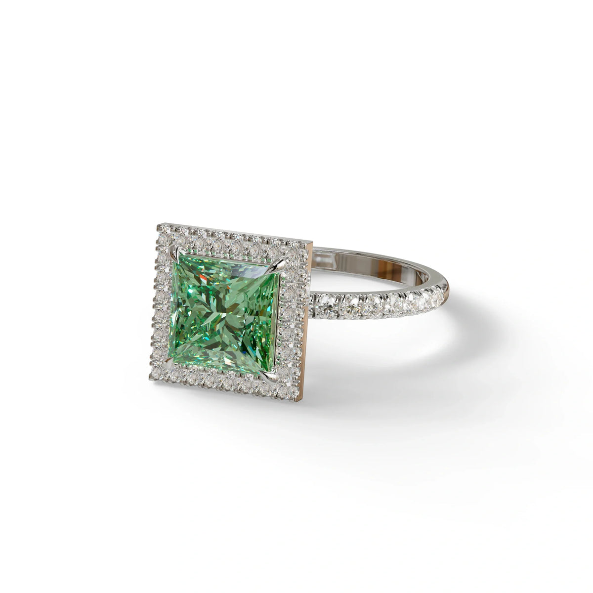 2 Carat Green Princess Cut Halo & Pave Lab Diamond Ring - Diamond Prime