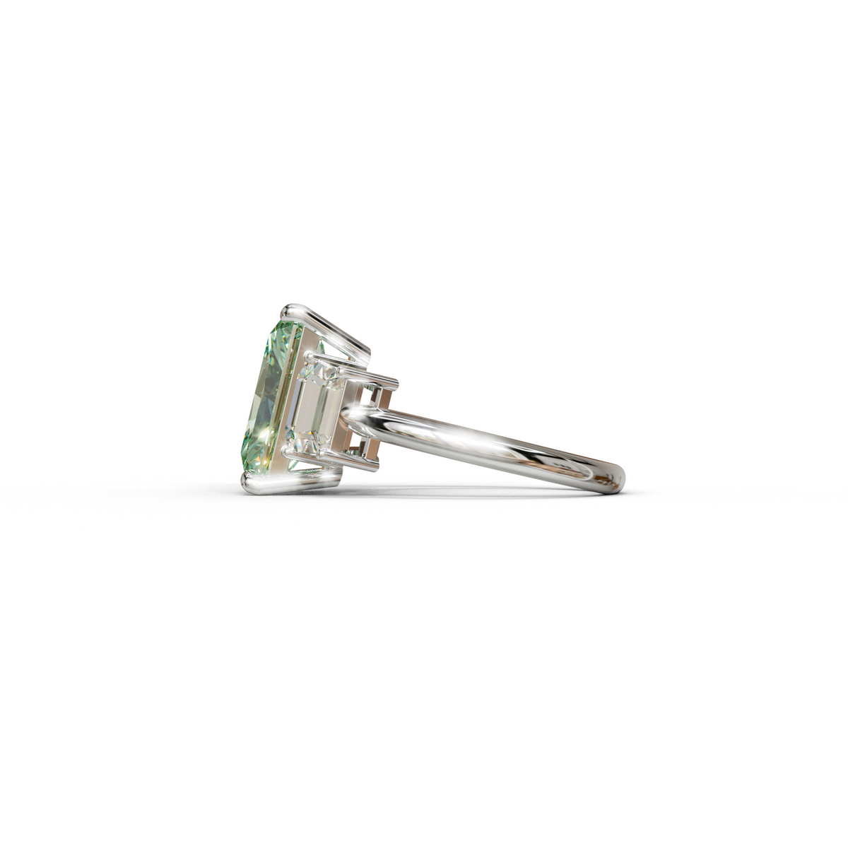 4 Carat Green Radiant & Trapezoid Three Stone Engagement Ring - Embrace