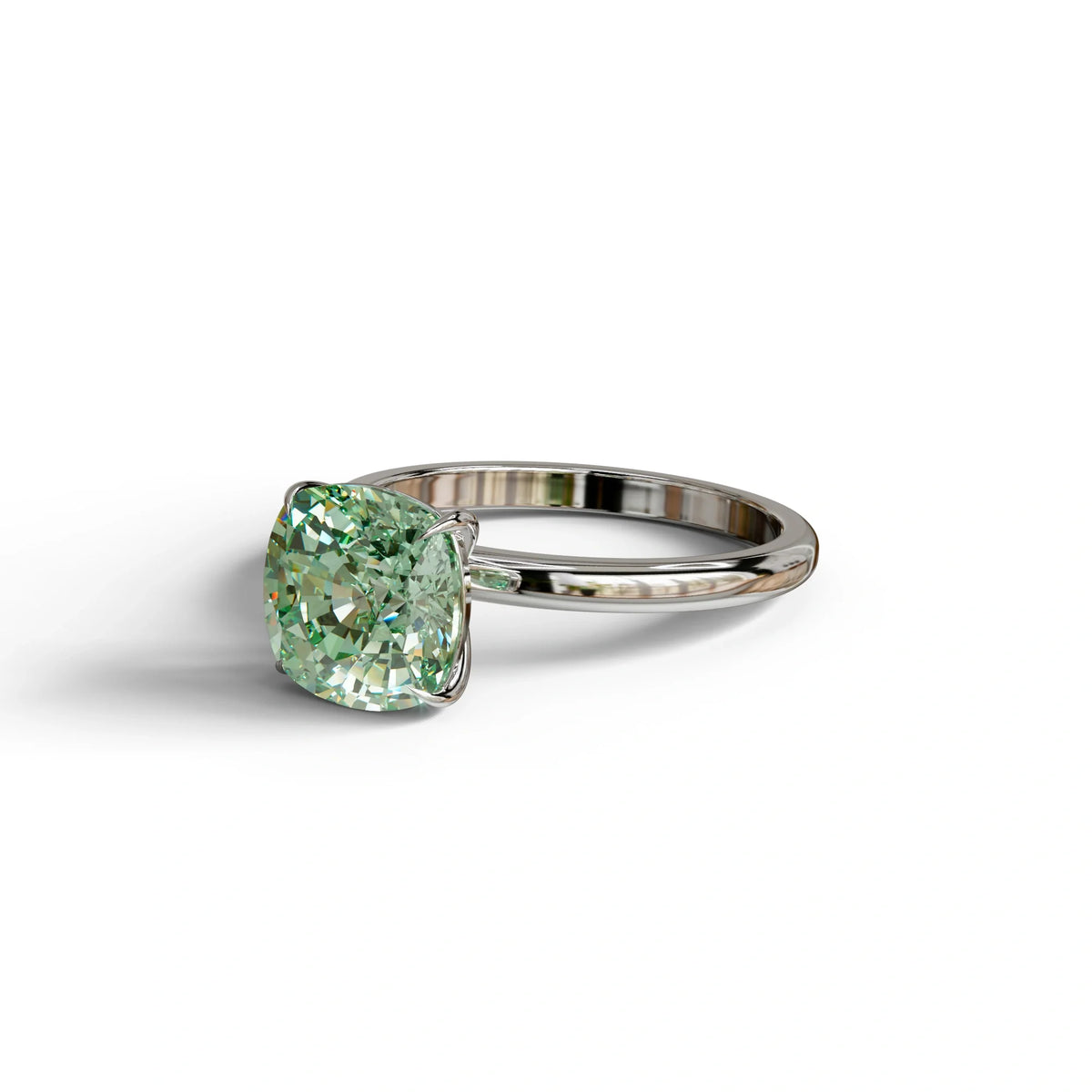 Green Cushion Cut Solitaire Lab Grown Diamond Engagement Ring - Mesmera