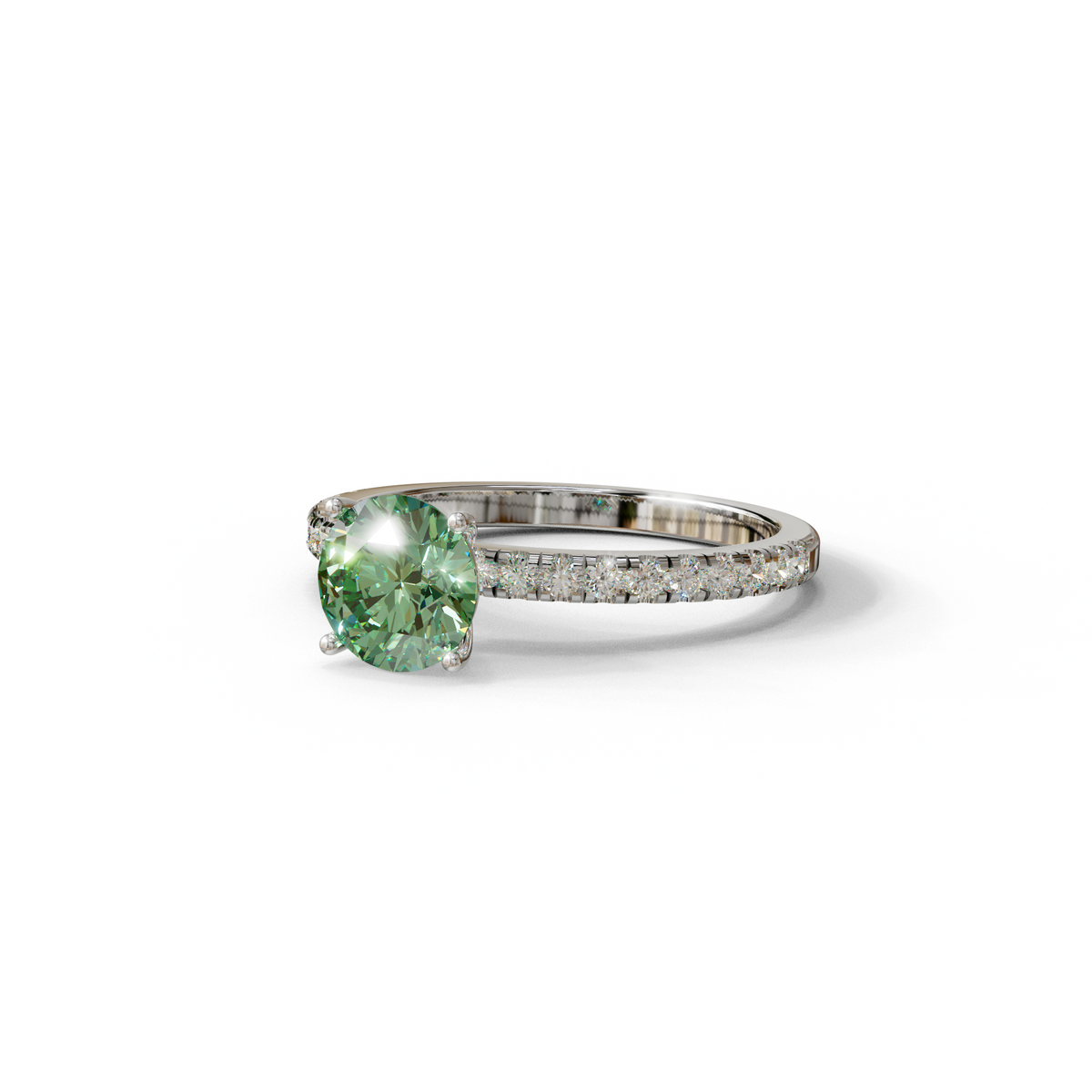 1.5 Carat Green Round Lab Diamond Ring - Classic Pave Set Ring