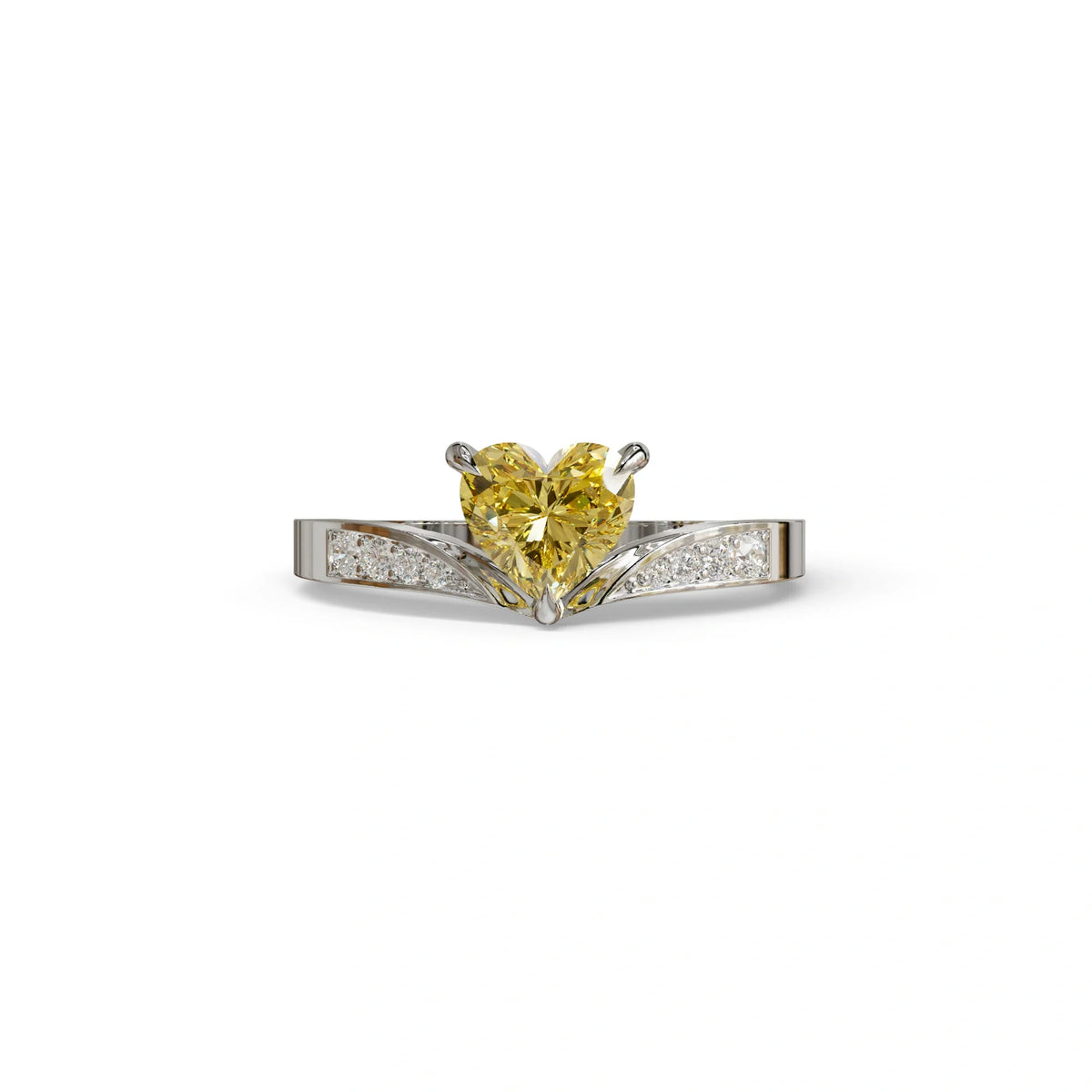 Yellow Heart Shape Lab Grown Diamond Engagement Ring - Moise - 2 Carat / 10K Solid Gold / White Gold