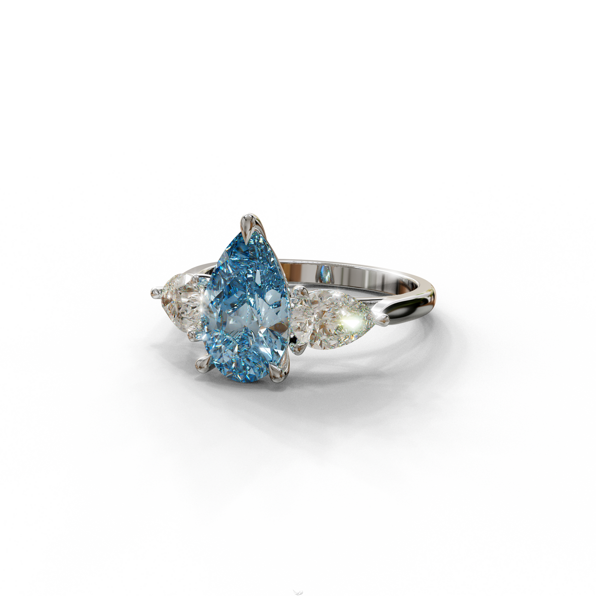 3 Carat Blue Pear Cut Lab Diamond In 3 Stones Claw Prongs Setting Ring