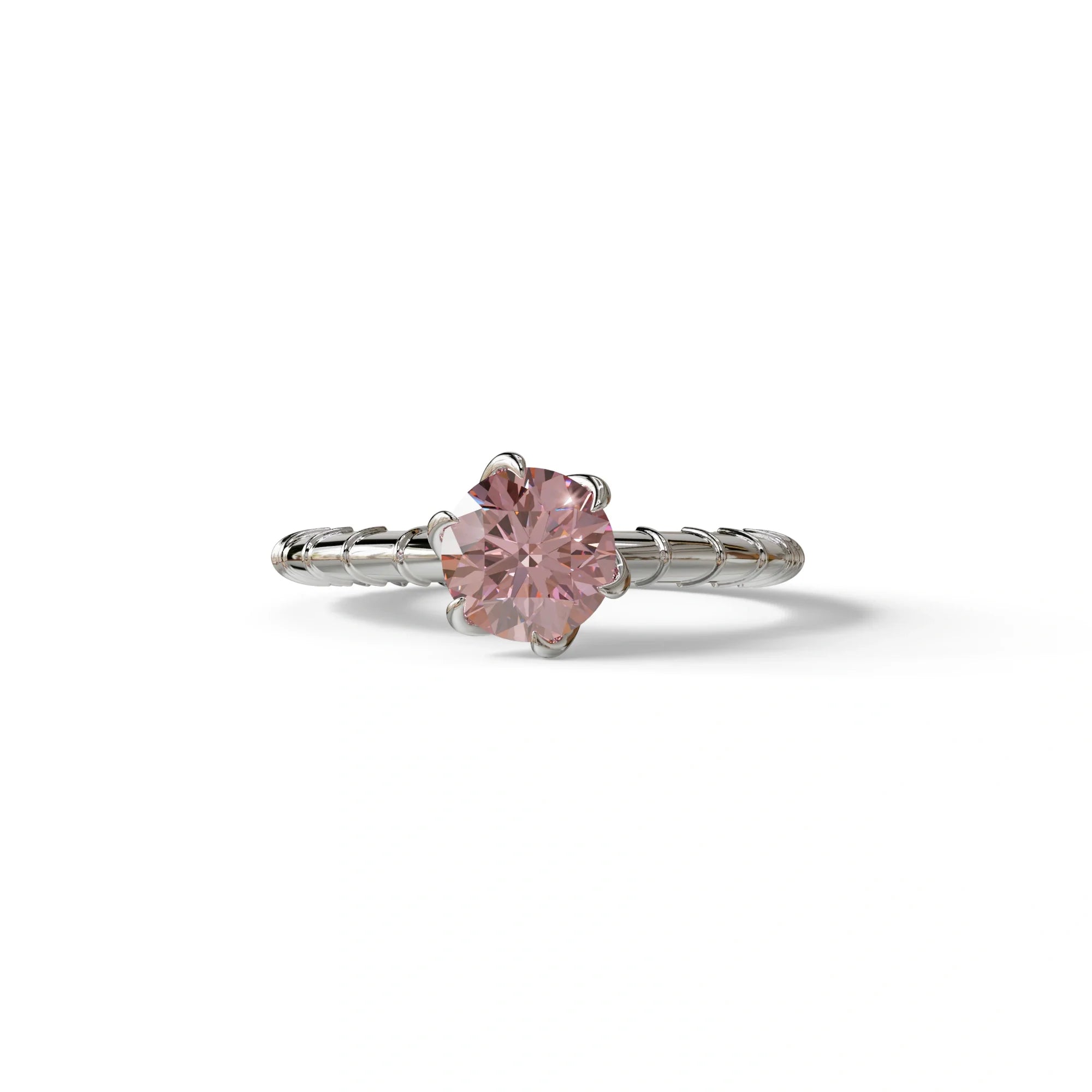 1 Carat Pink Round Cut Lab Diamond Ring - Hyper Glam - 10K Solid Gold / White Gold