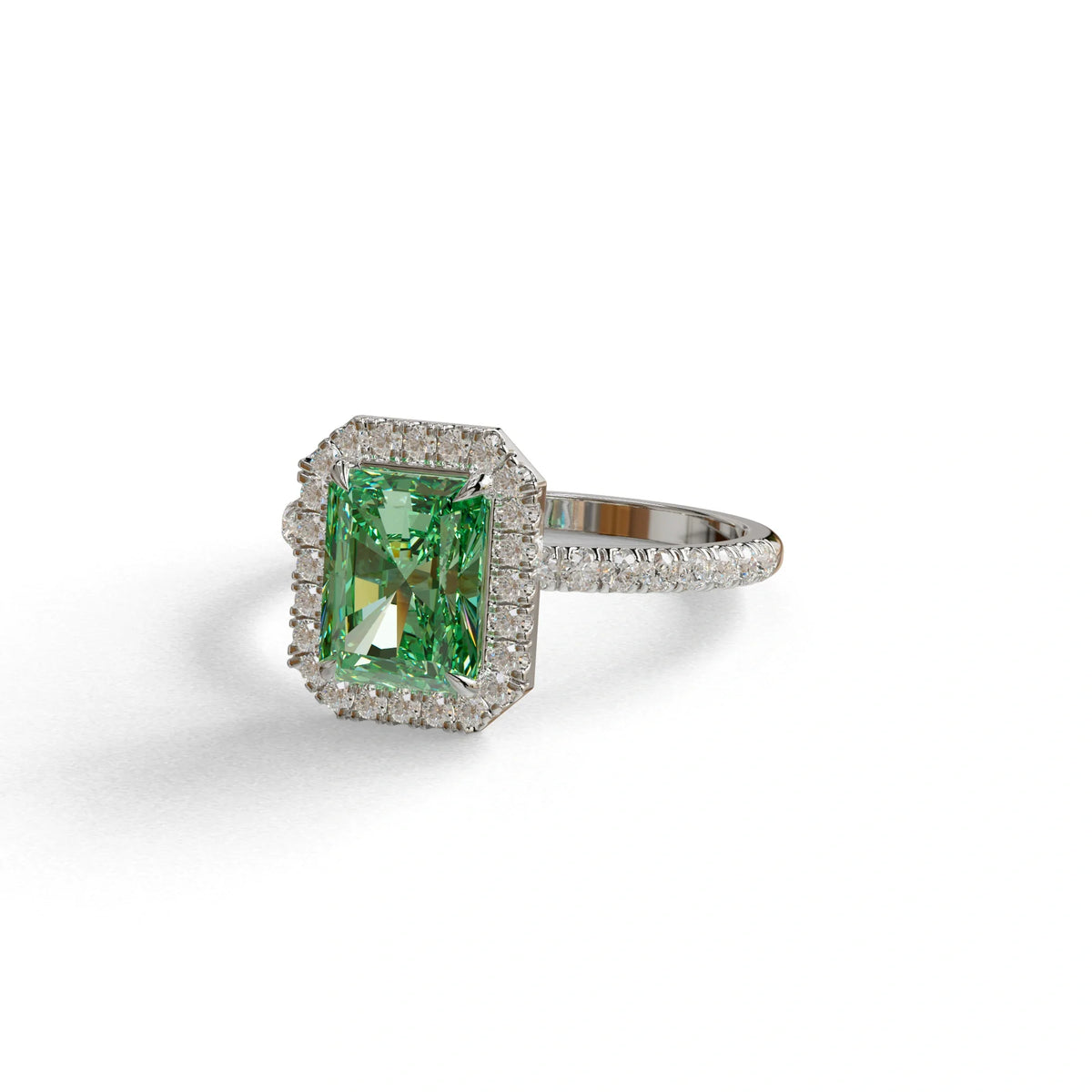 Green Radiant Cut Halo & Pave Lab Grown Diamond Engagement Ring - Madison