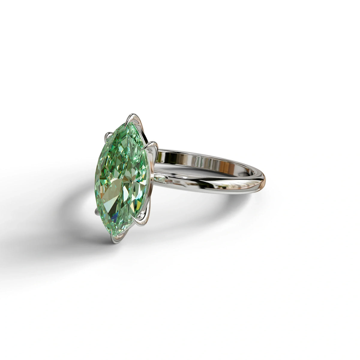 Fancy Vivid Green Marquise Cut Solitaire Lab Grown Diamond Engagement Ring - Celestina