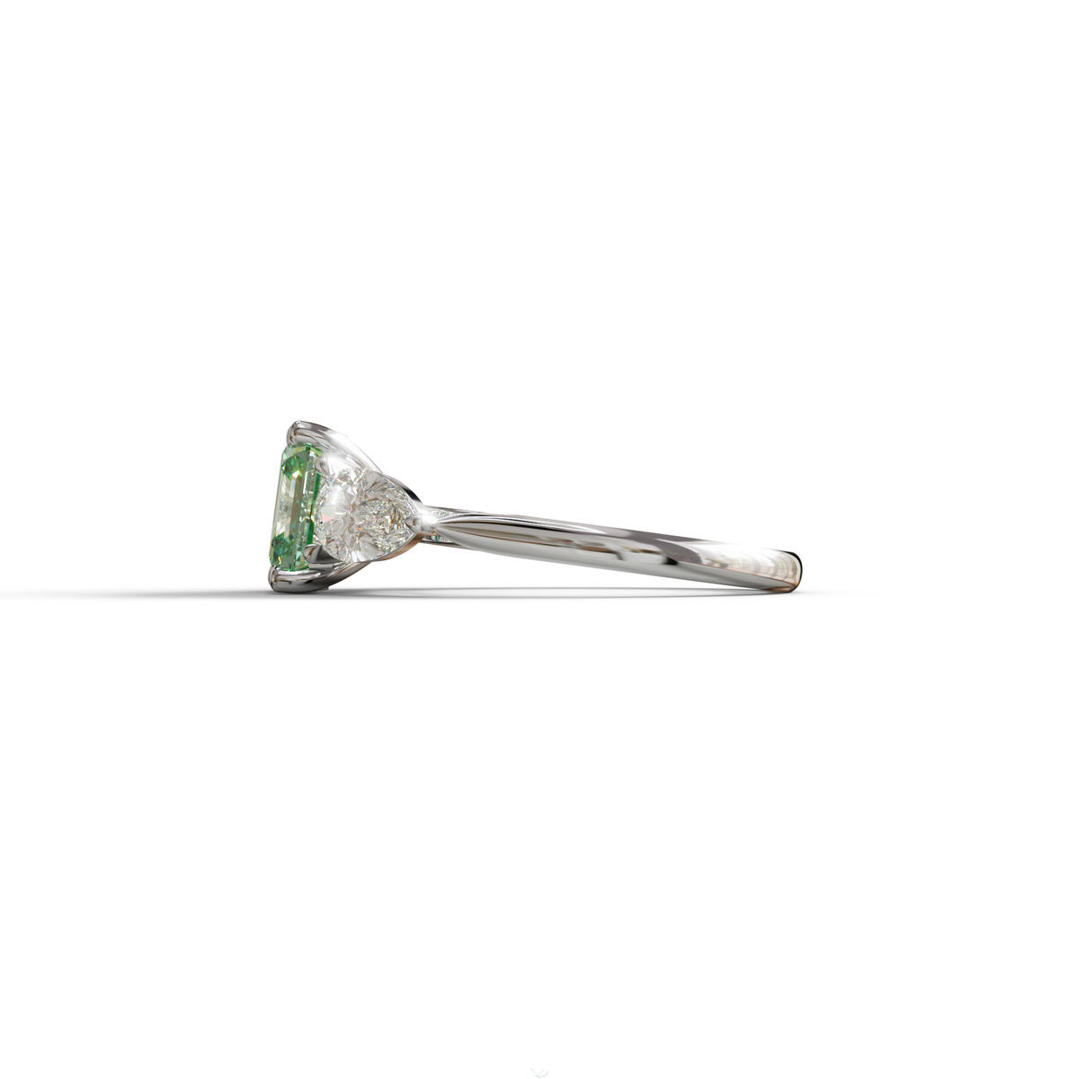 3 Carat Green Asscher Cut Lab Diamond In 3 Stones Claw Prongs Setting Ring