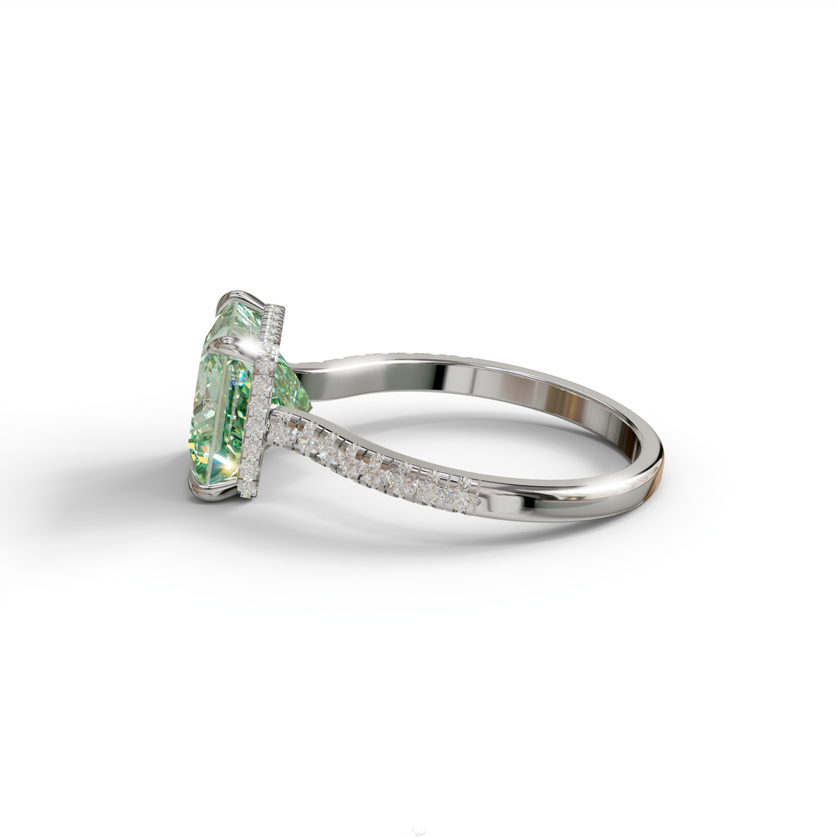 3 Carat Fancy Green Princess Cut Hidden Halo Lab Grown Diamond Engagement Ring