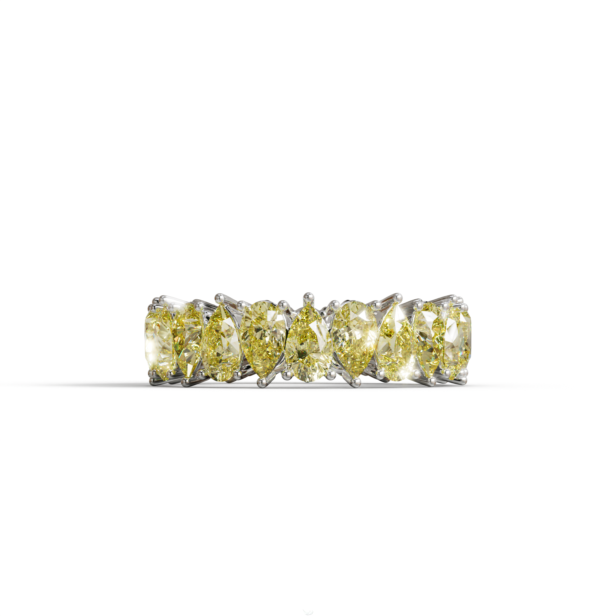 Yellow Pear Diamond Full Eternity Band - Stackable Ring - 10K Solid Gold / White Gold