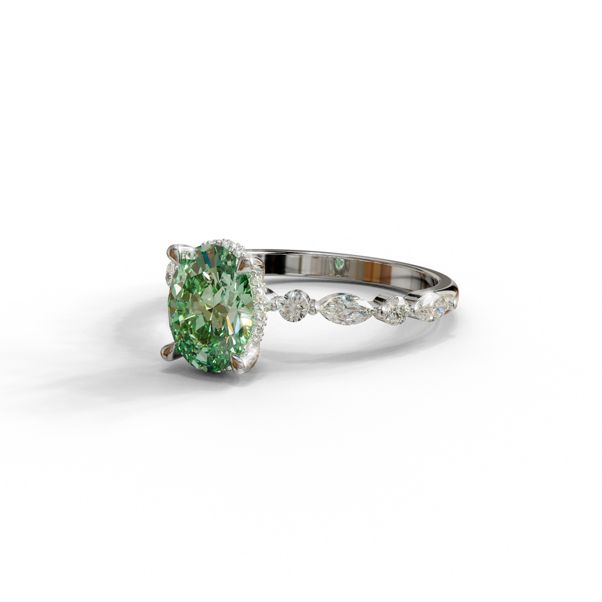2 Carat Green Oval Cut Hidden Halo & Pave Lab Diamond Ring - Laina