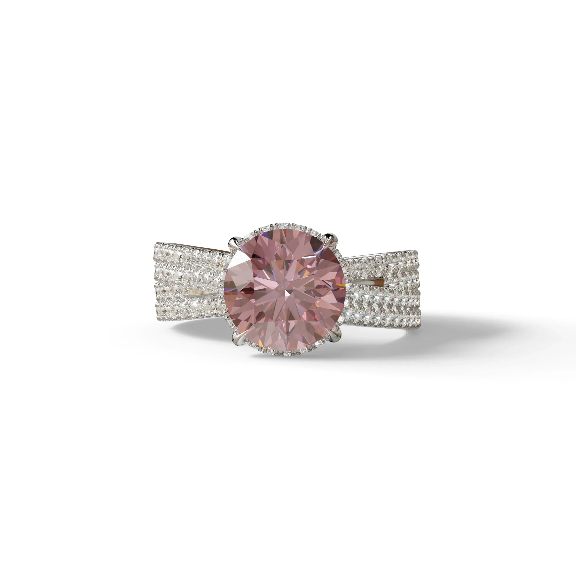 2 Carat Pink Round Cut Hidden Halo Lab & Pave Lab Diamond Ring - Je t’aime - 10K Solid Gold / White Gold