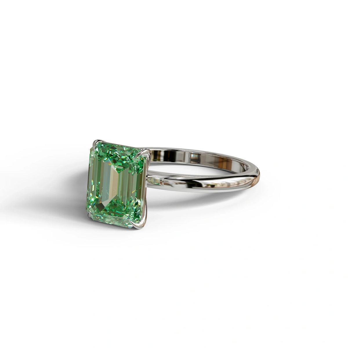 Green Emerald Cut Solitaire Lab Grown Diamond Engagement Ring - Vanessa