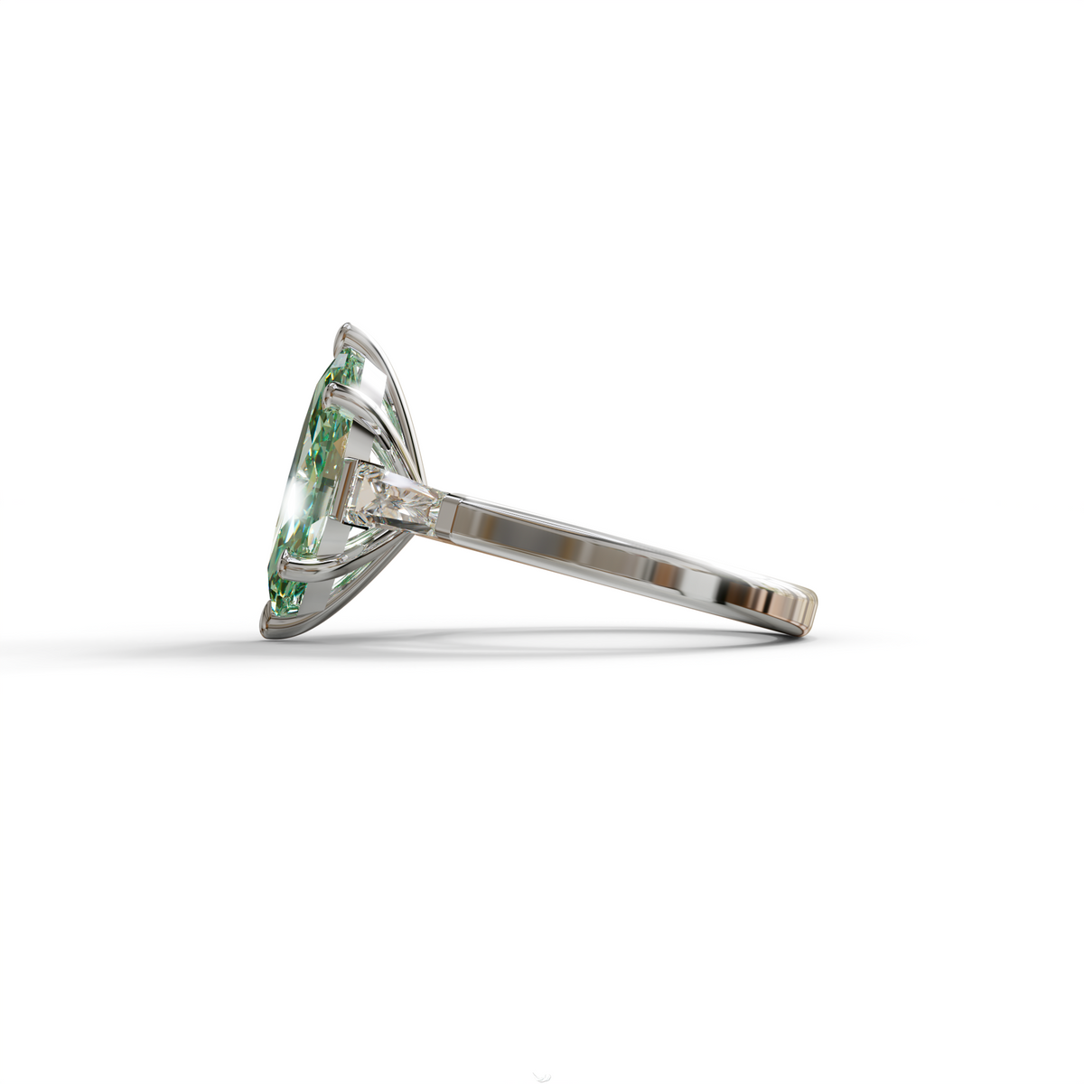 Green Marquise & Tapered Baguette Multi Stone Engagement Ring