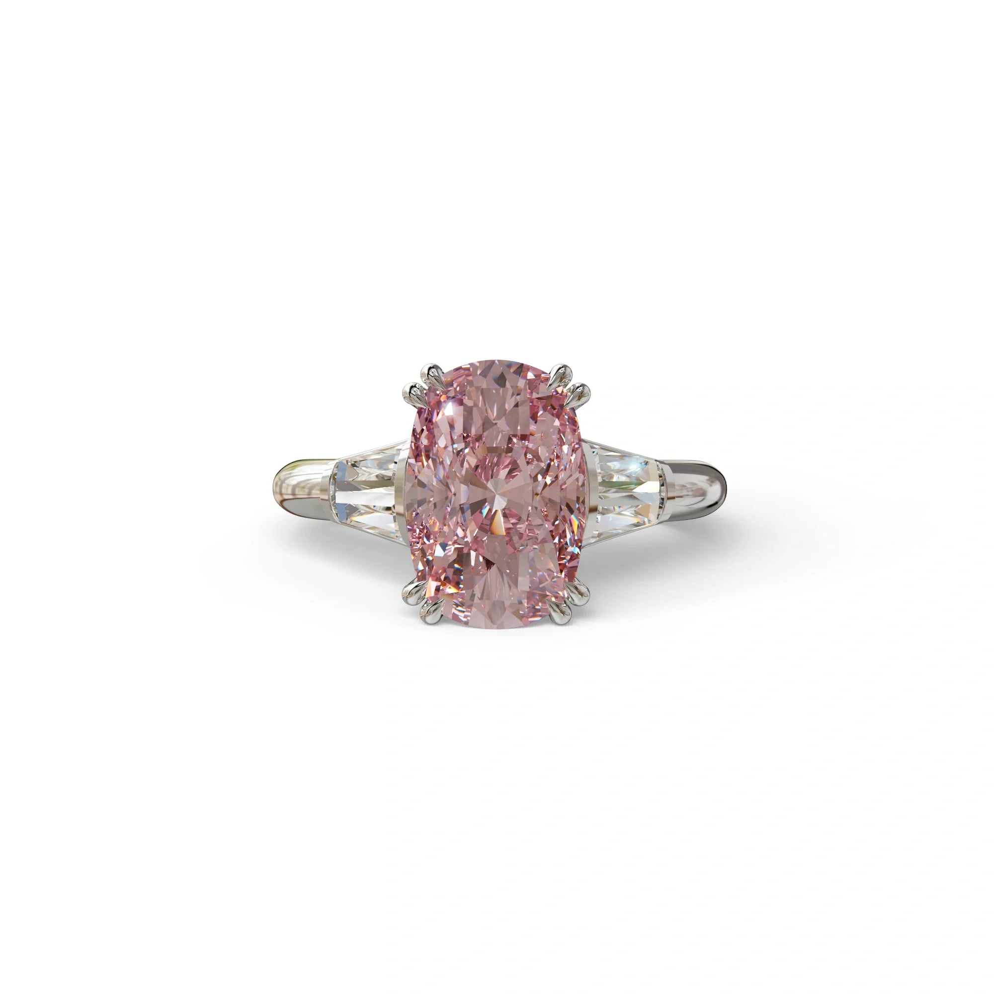 4 Carat Pink Elongated Cushion Cut Lab Diamond Engagement Ring - Sagittarius - 10K Solid Gold / White Gold