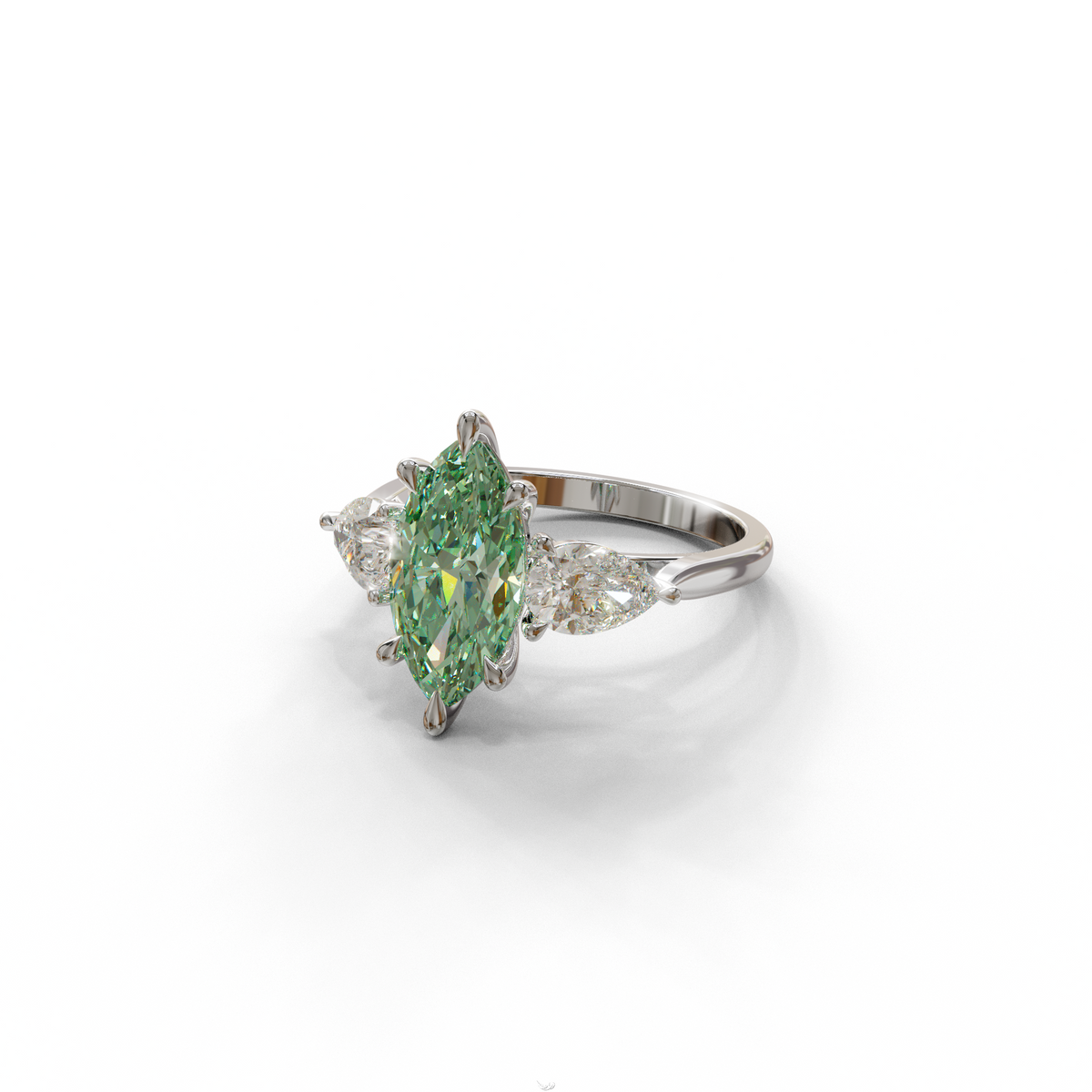 3 Carat Fancy Green Marquise & Pear Cut Three Stone Lab Grown Diamond Engagement Ring