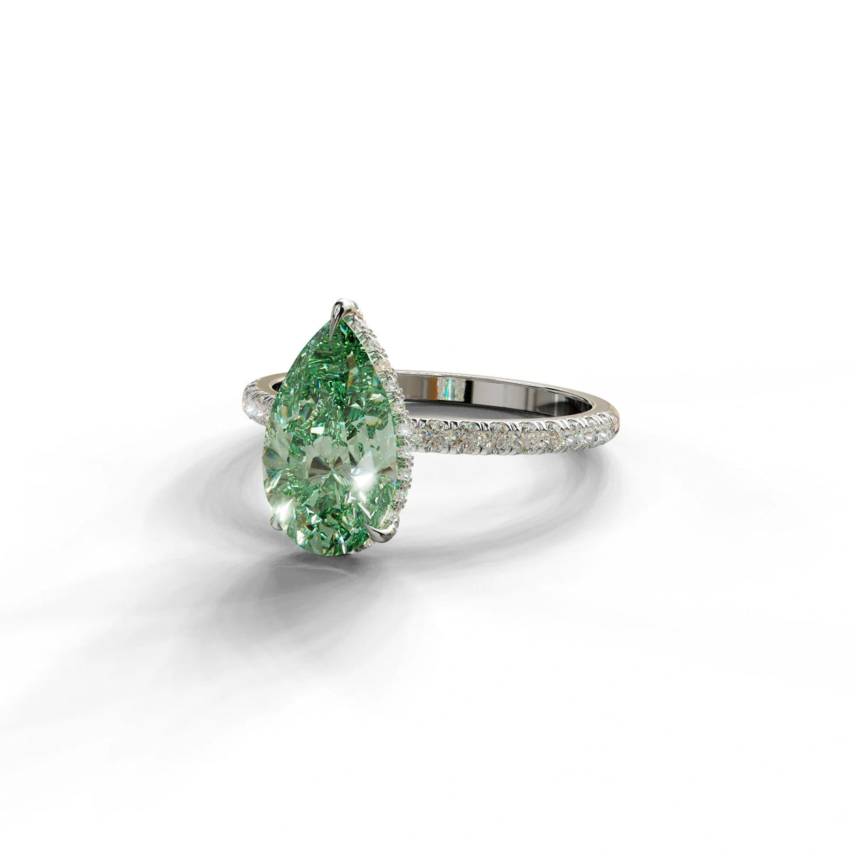 2 Carat Green Pear Cut Hidden Halo & Pave Lab Diamond Ring