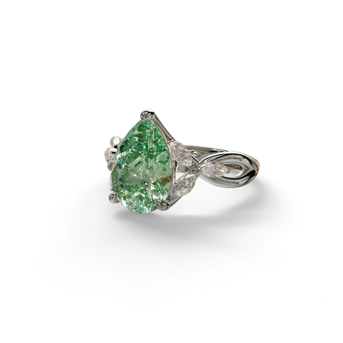 3 Carat Green Pear Cut Cluster-Vintage Setting Lab Grown Diamond Ring - Celena