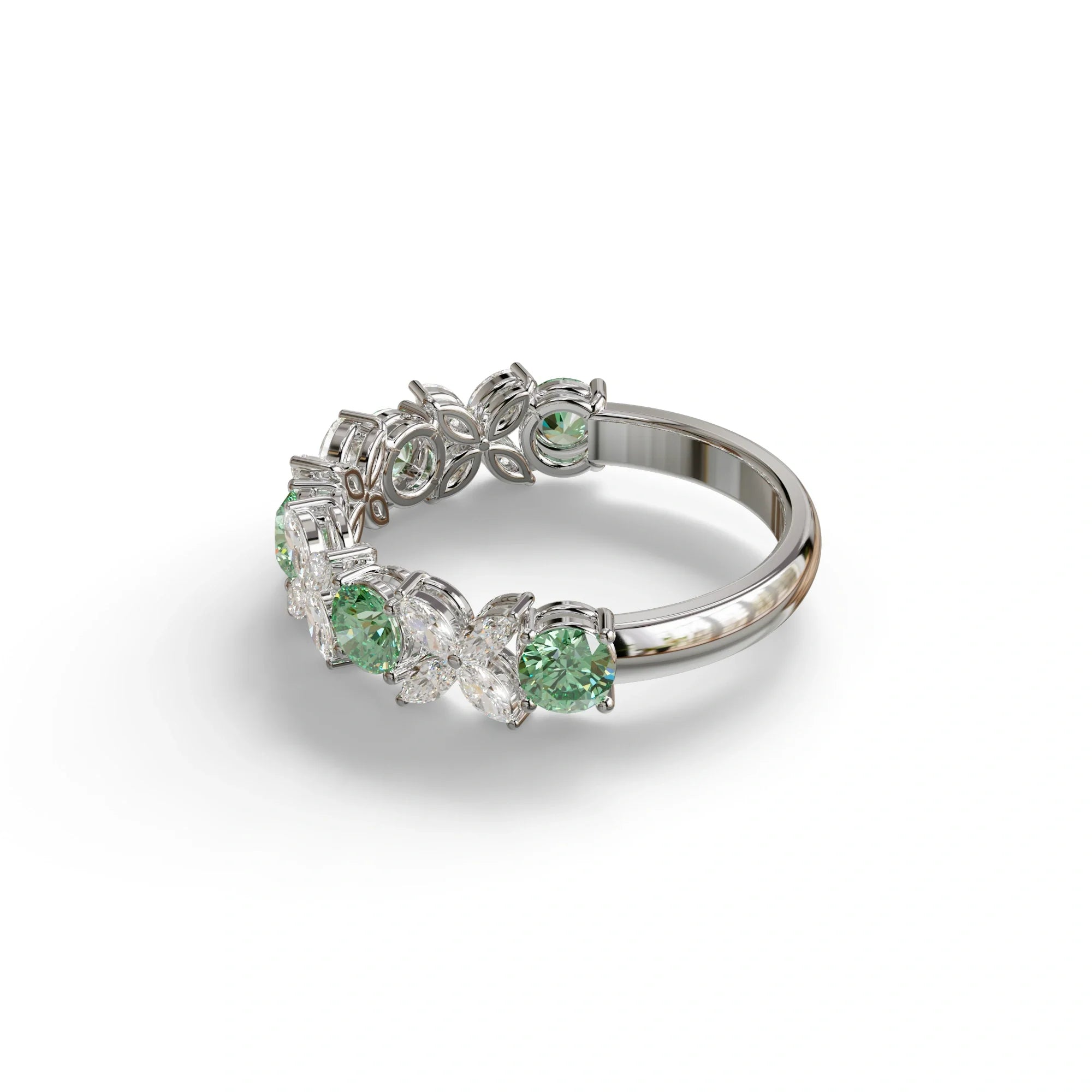 Yellow Gold Marquise & Round Brilliant Diamond Flower Cluster Ring - 18k Gold