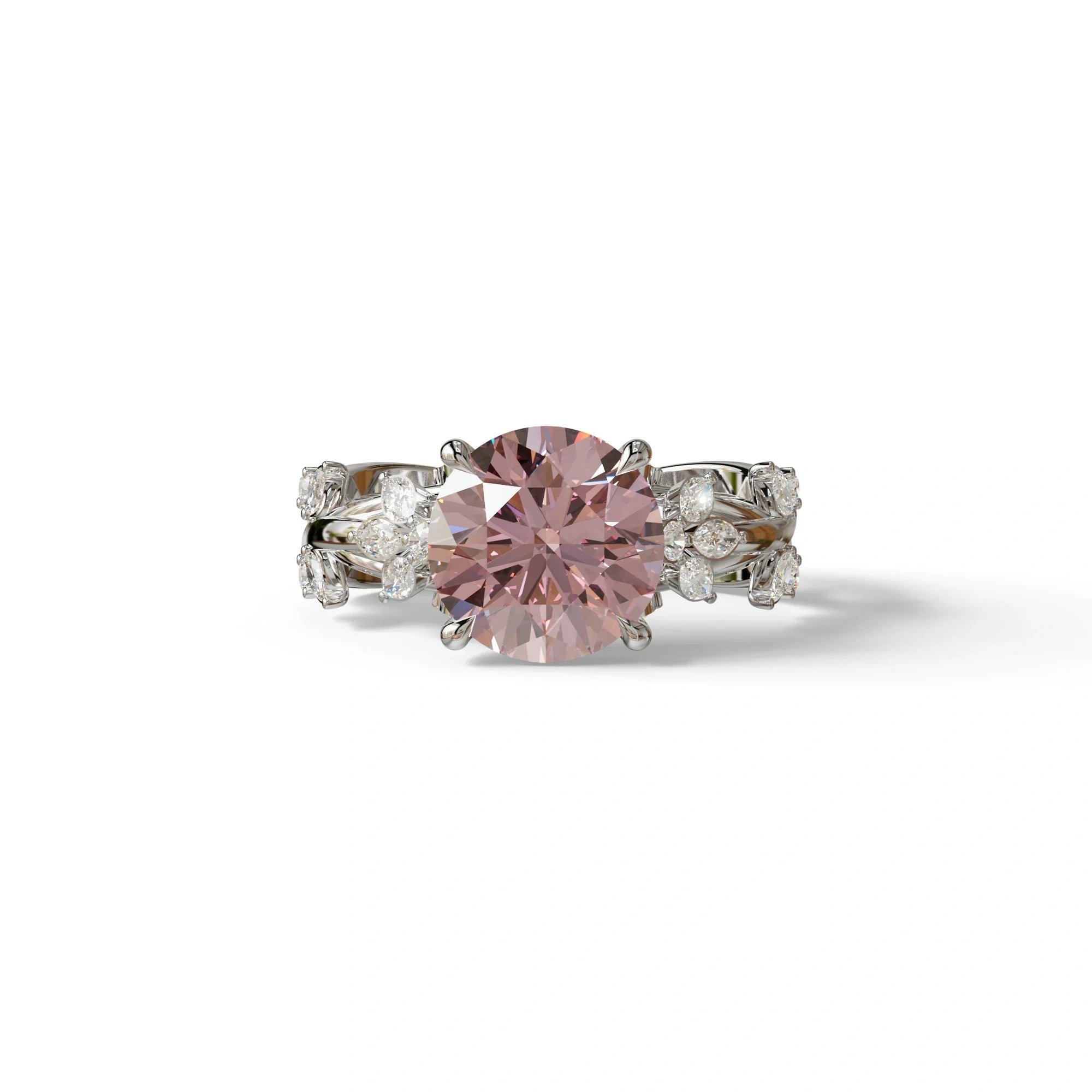 Natural Inspired 3 Carat Pink Round Brilliant cut Lab Diamond Engagement Ring - Catalina - 10K Solid Gold / White Gold