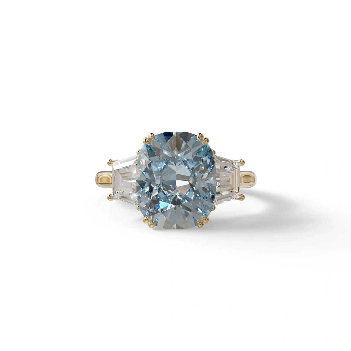 3.5 Carat Blue Lab Grown Diamond Engagement Ring · Cushion Cut Three Stone | Trilogy - view 3