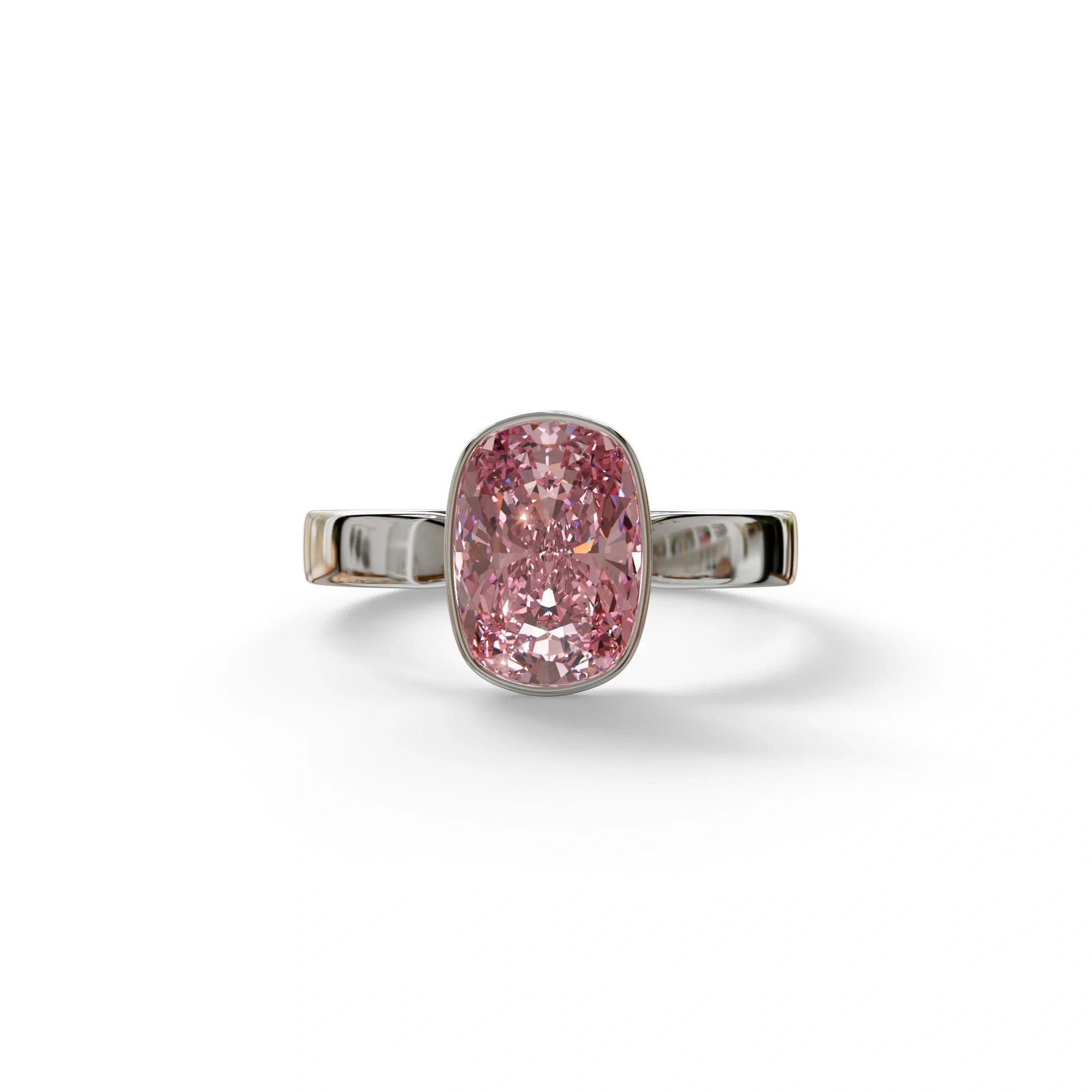 3 Carat Pink Elongated Cushion Cut Bezel Set Engagement Ring - Astrae - 10K Solid Gold / White Gold