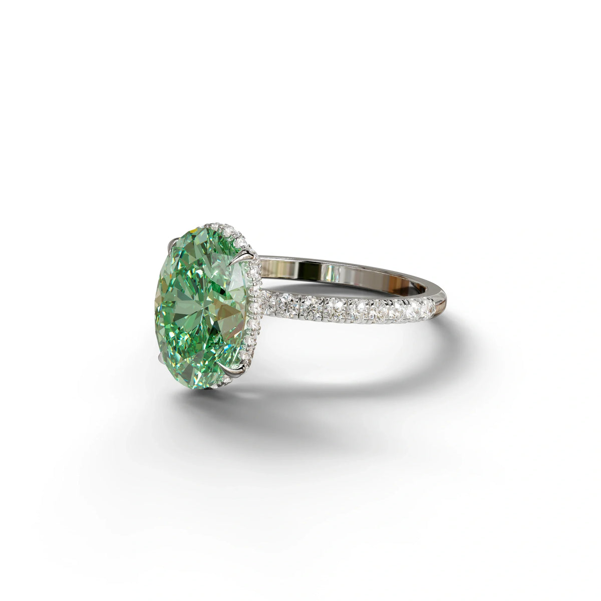 3 Carat Green Oval Cut Hidden Halo & Pave Setting Lab Grown Diamond Ring