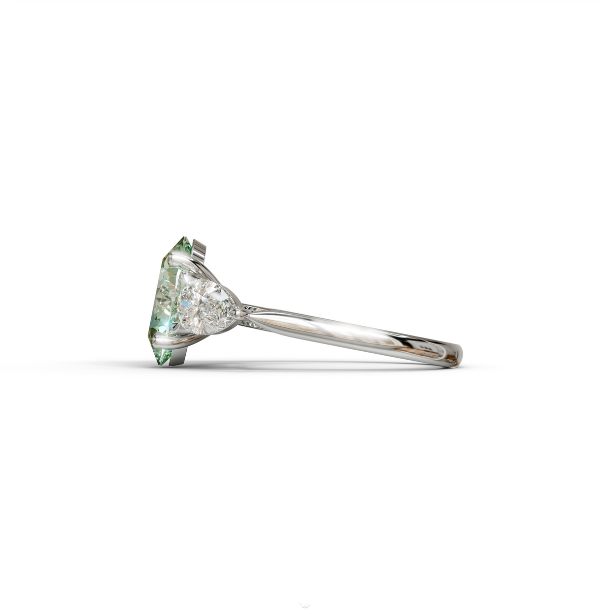 3 Carat Green Oval Lab Grown Diamond Engagement Ring – Three Stone Pear Cut Setting