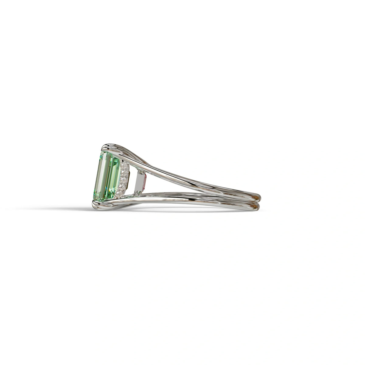 4 Carat Fancy Green Emerald Cut Lab Grown Diamond Engagement Ring - Tesira