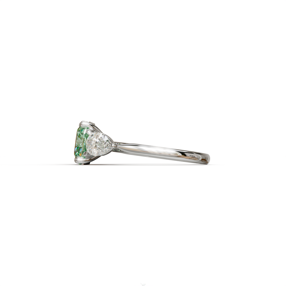 3 Ct Green Cushion Cut Lab Diamond In 3 Stones Claw Prongs Setting Ring