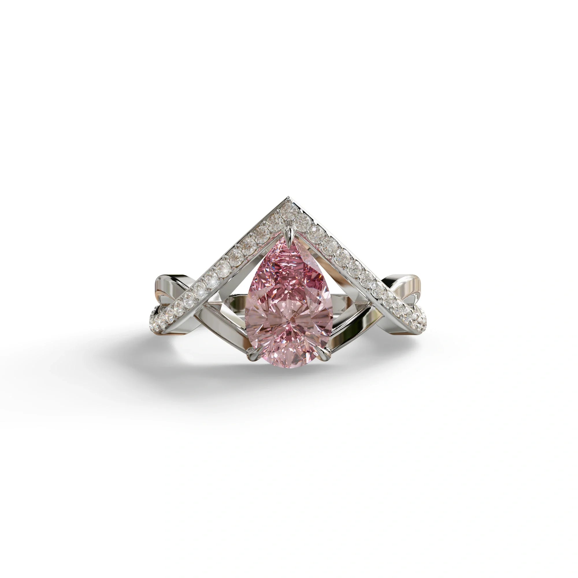 2 Carat Pink Pear Cut Tear Drop Lab Diamond Ring - Glamly - 10K Solid Gold / White Gold