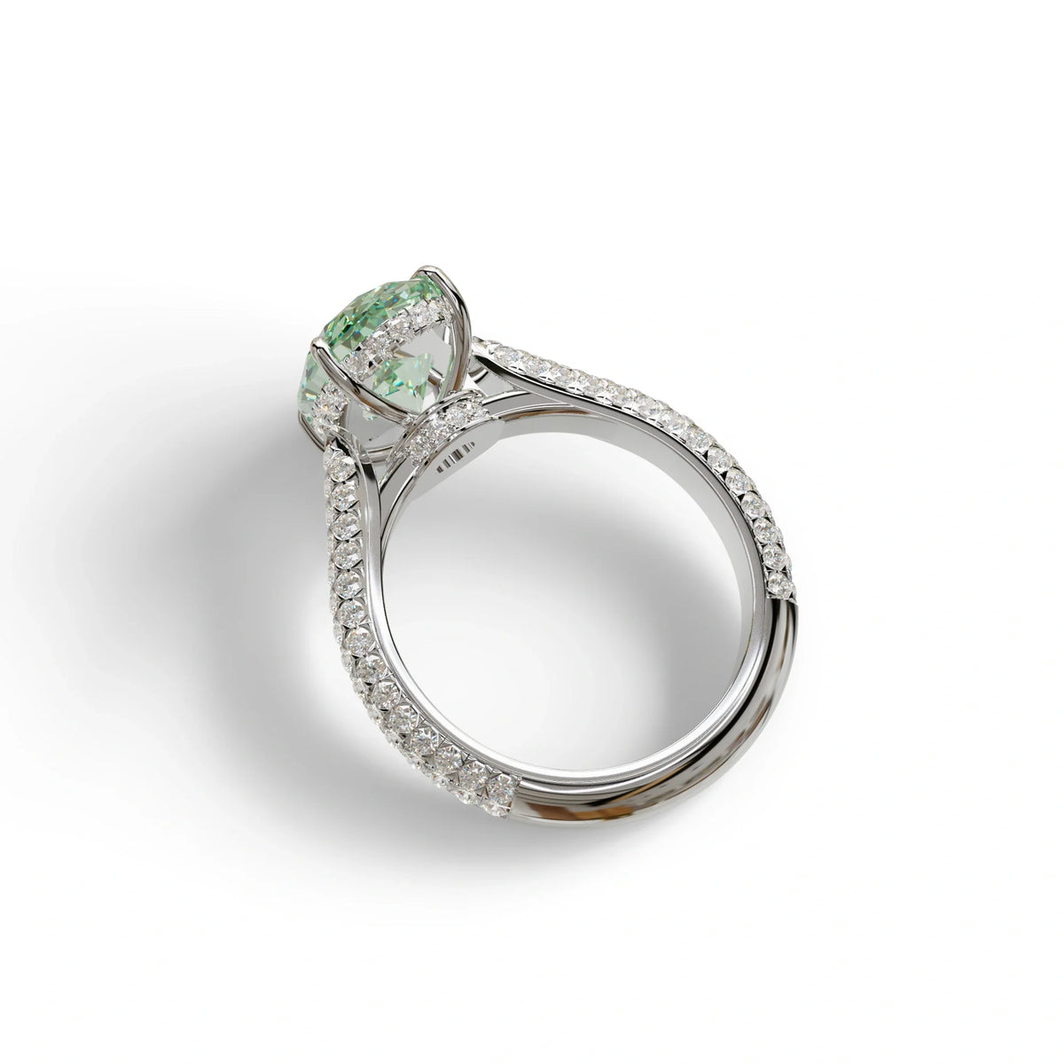 3 Carat Green Oval Cut Hidden Halo & Pave Set Lab Diamond Engagement Ring - Viviana