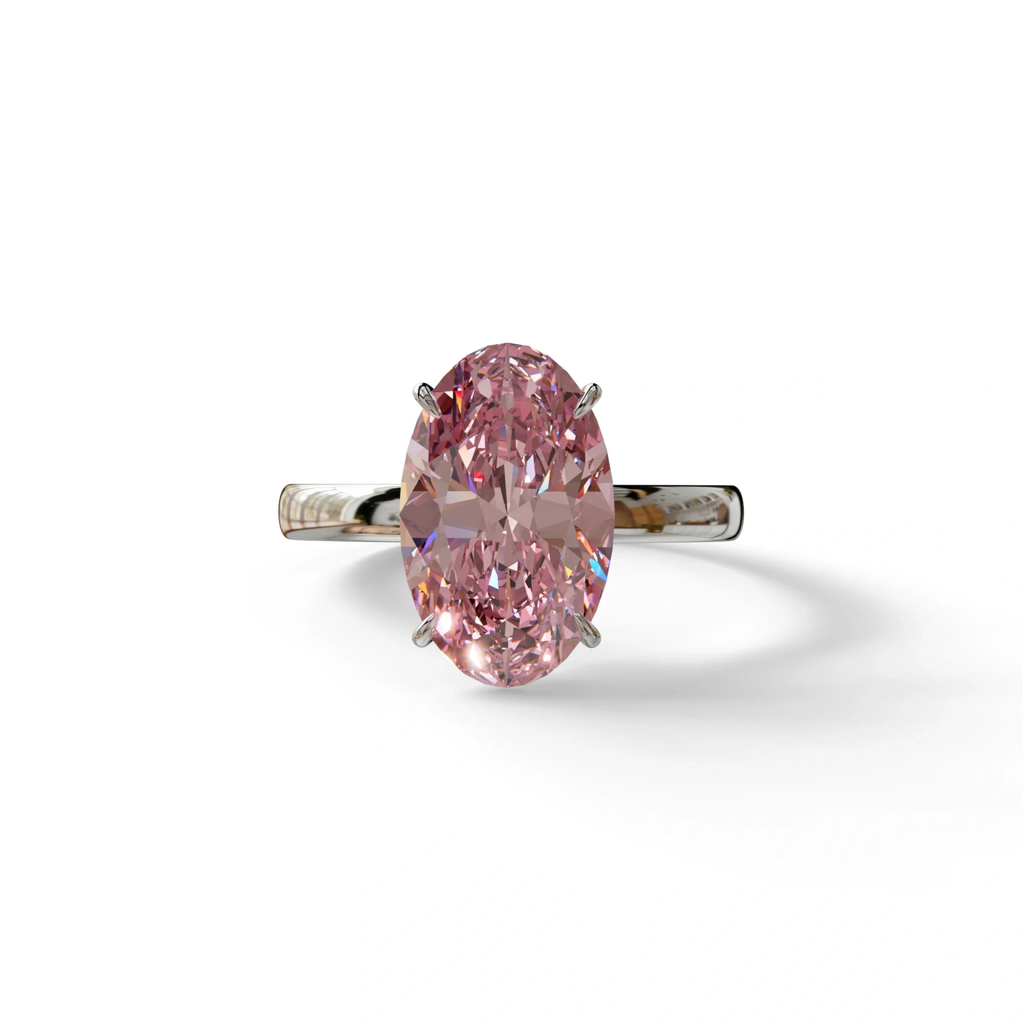 4 Ct Fancy Intense Pink Oval cut Lab Grown Diamond Solitaire Engagement Ring - Cadris - 10K Solid Gold / White Gold