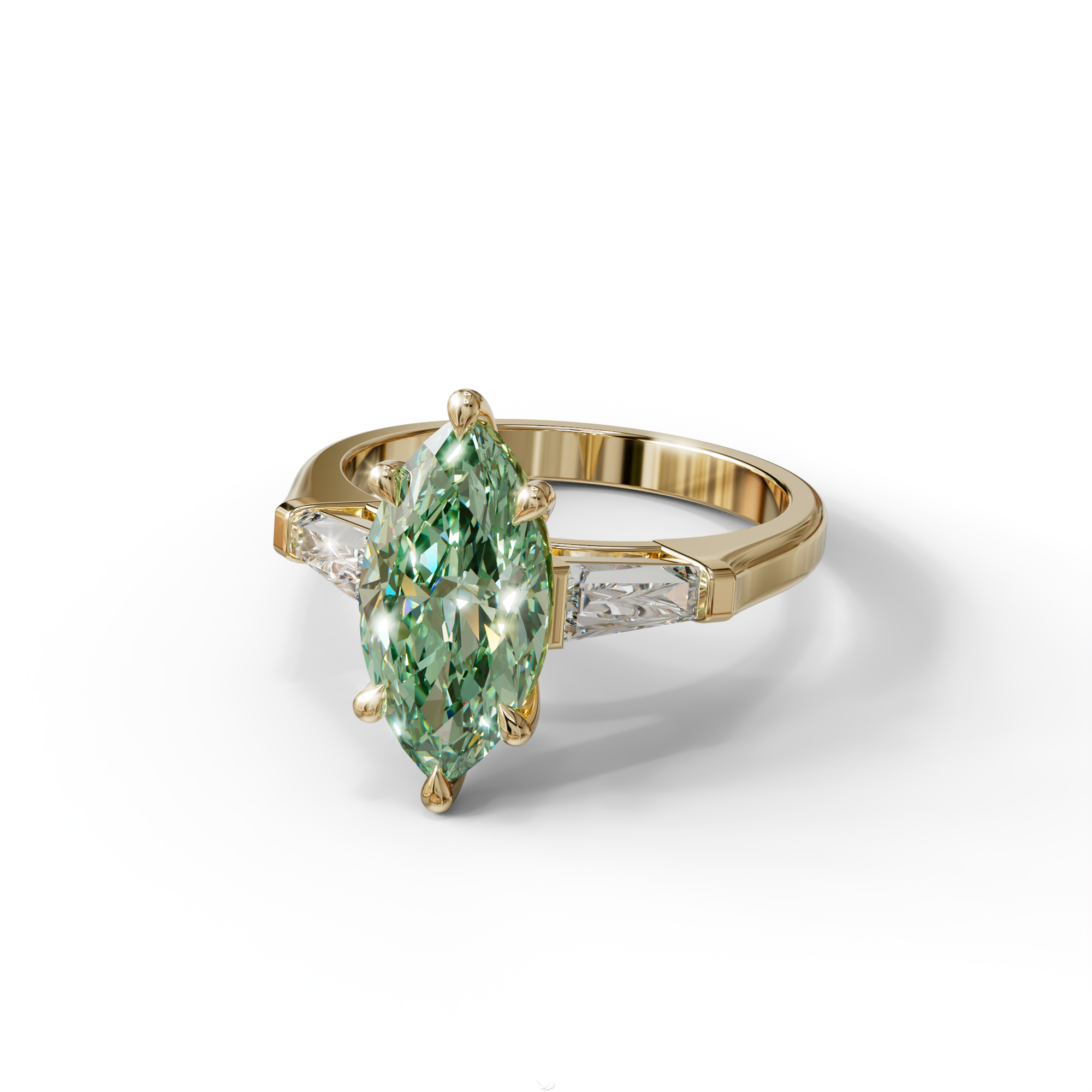 Green Marquise & Tapered Baguette Multi Stone Engagement Ring