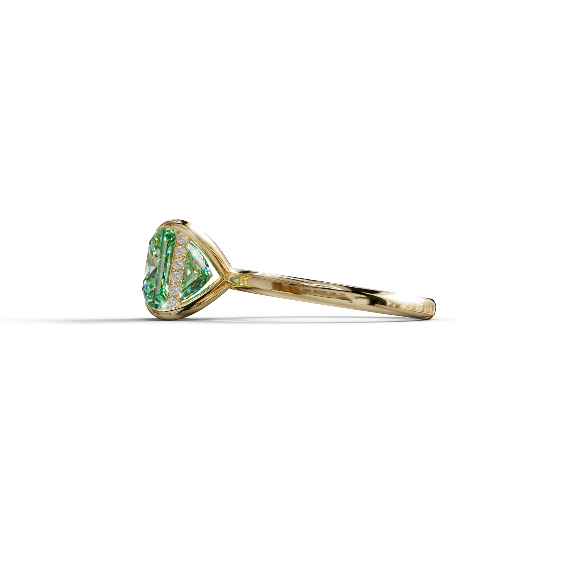 3 Carat Princess Cut Green Lab Diamond Hidden Halo Engagement Ring