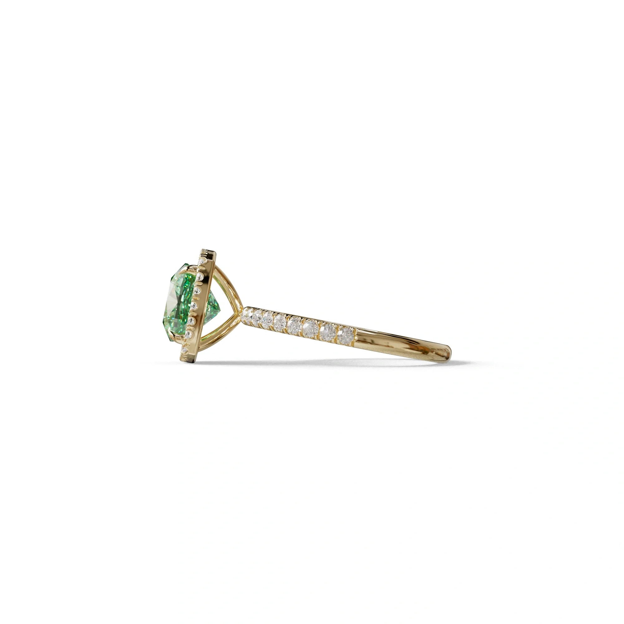 Green Cushion Cut Halo & Pave Lab Grown Diamond Engagement Ring - Rosa