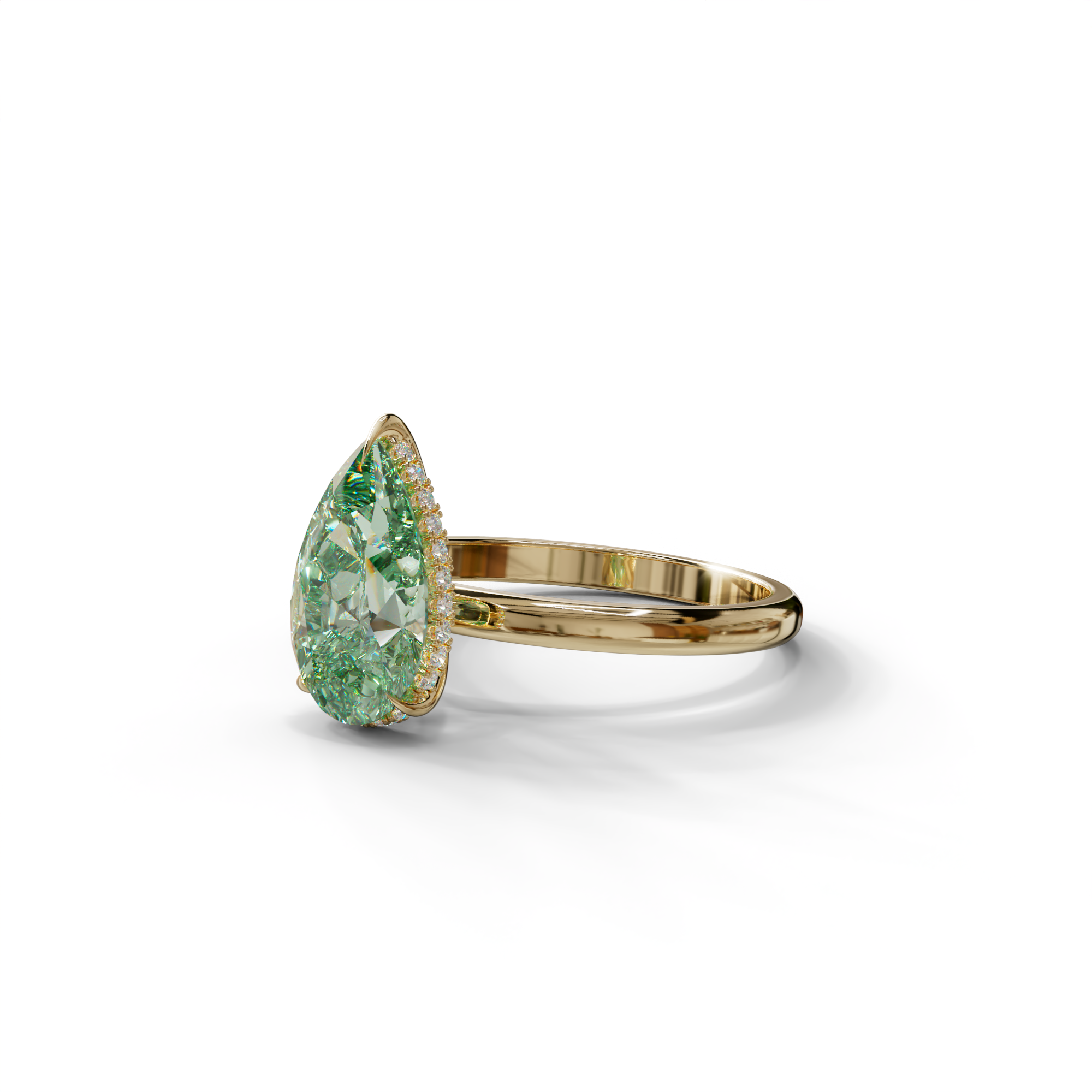 3.5 Carat Green Pear Cut Hidden Halo Lab Diamond Ring