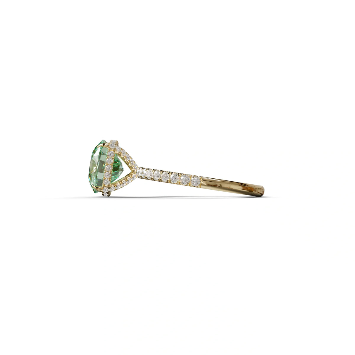 2.5 Carat Green Cushion Cut Hidden Halo & Pave Lab Grown Diamond Ring