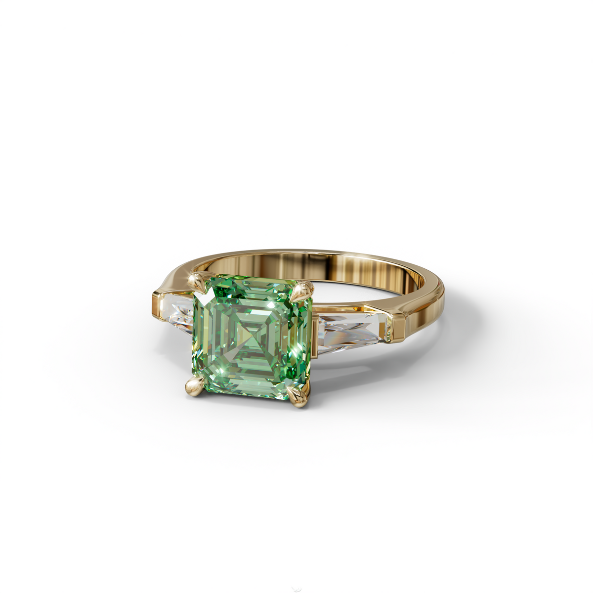 3 Carat Green Asscher & Baguette Cut Multi Stone Lab Diamond Ring - Brillante